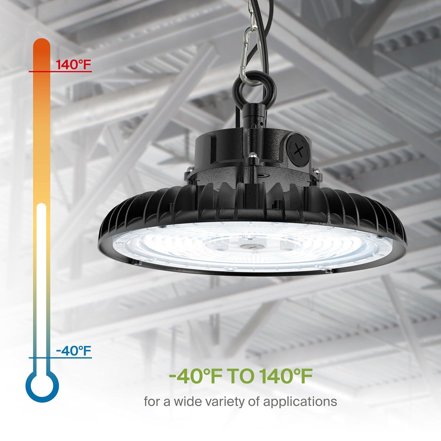ASD LED High Bay UFO Light Fixture, Commercial Shop Lighting | Dimmable, IP69K Waterproof, DLC Premium, UL Listed | 150W 23000LM 5000K 100-277V | Warehouse, Garage, Workshop, Barn Lamp | Black