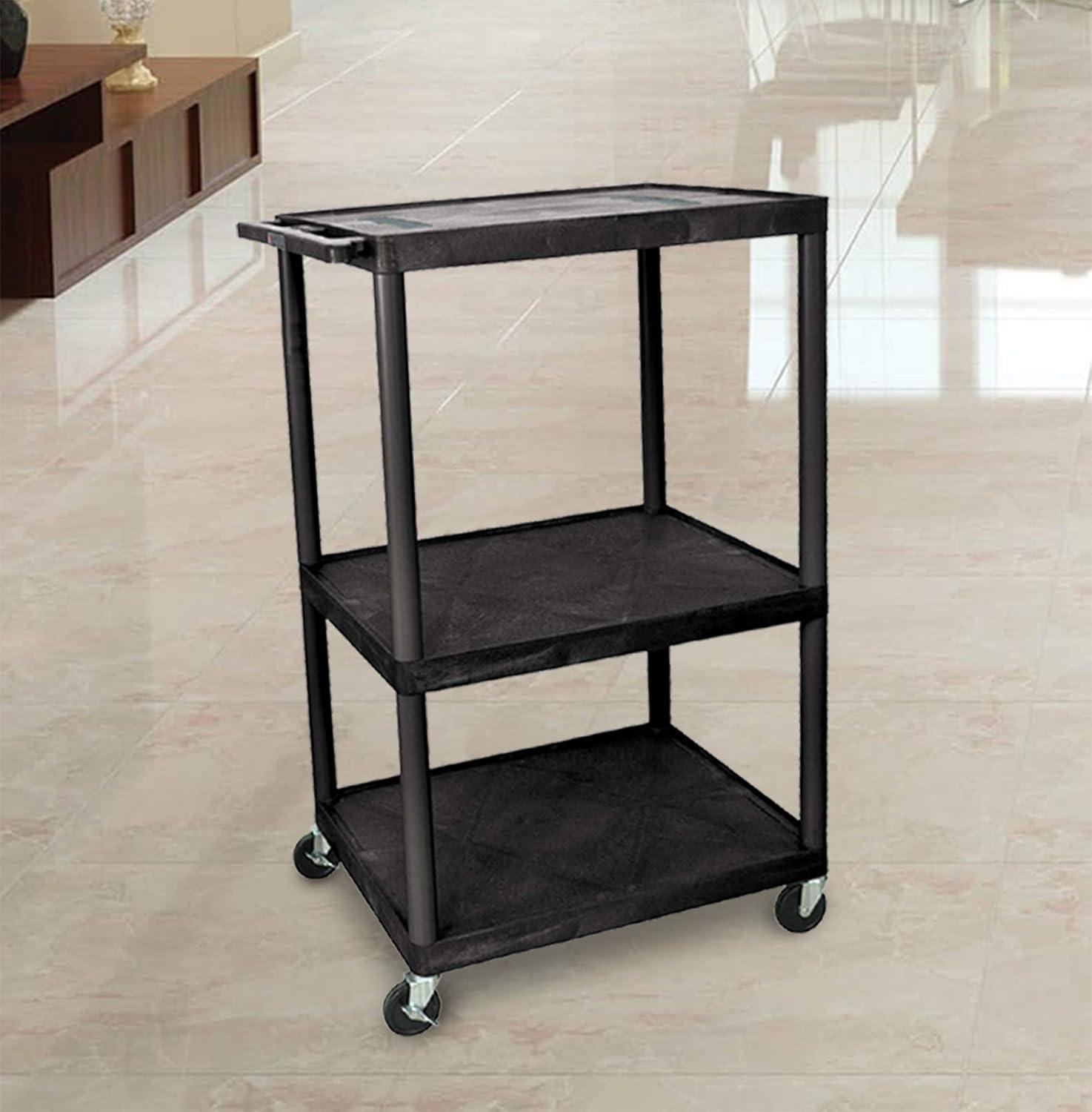 Black 3-Shelf Plastic AV Cart with Wheels