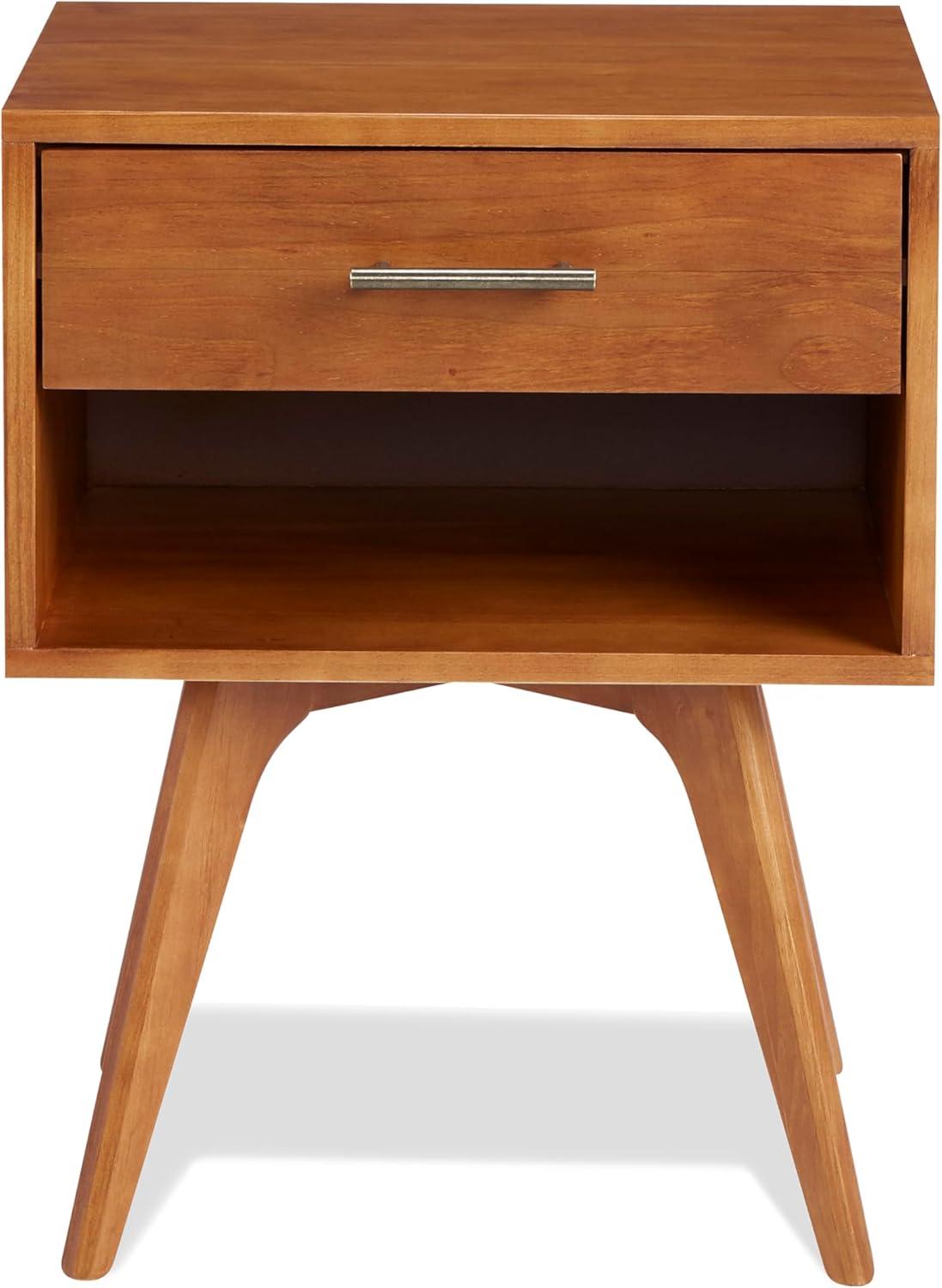 Mid Century Modern Solid Wood Nightstand with Drawer in Castanho Finish