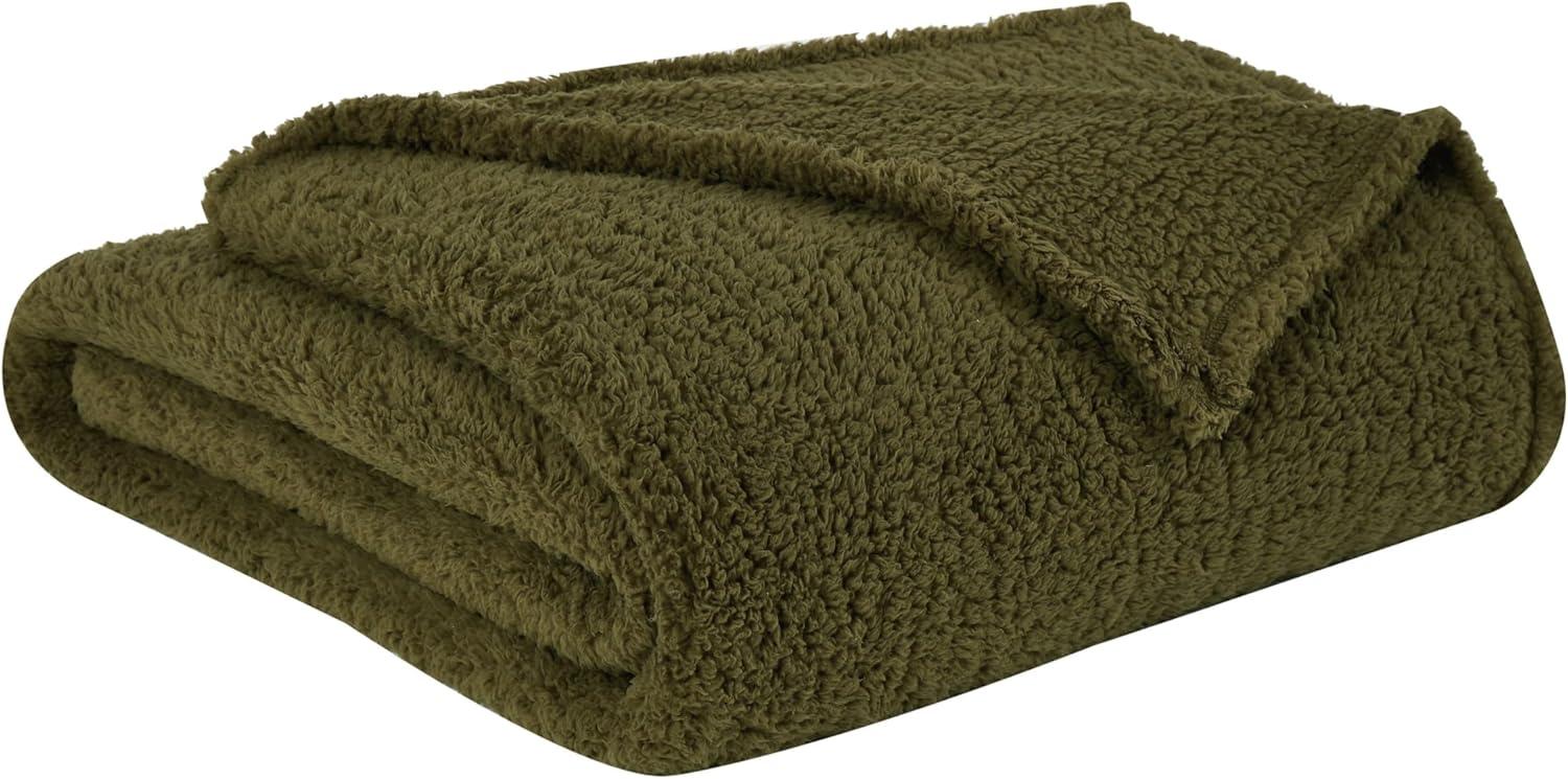 50"x60" Marshmallow Faux Shearling Throw Blanket Olive Green - Brooklyn Loom: Sensory Friendly, Machine Washable, Fleece Construction