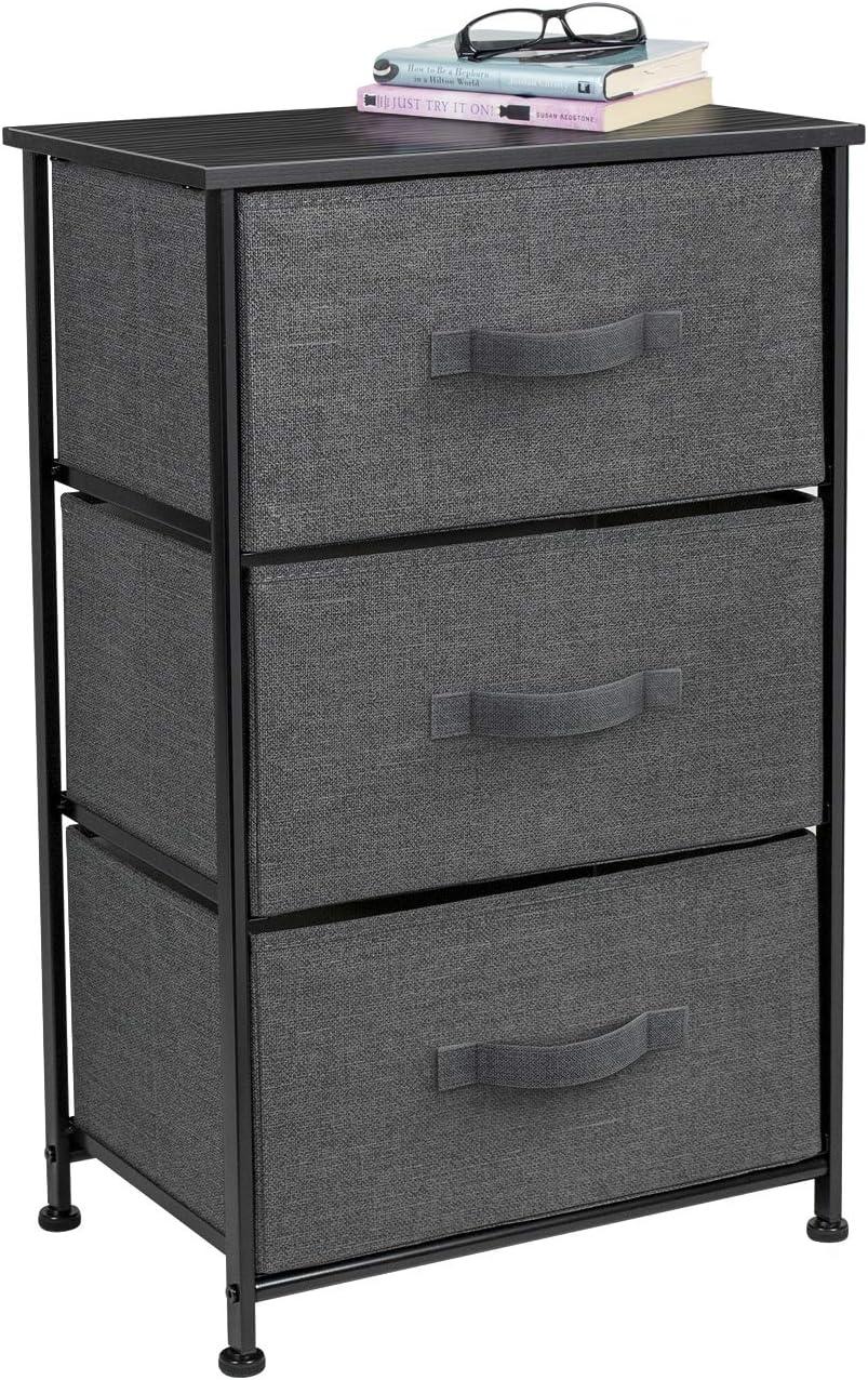 Sorbus Nightstand with 3 Drawers - Steel Frame, Wood Top & Easy Pull Fabric Bins - Perfect for Home, Bedroom, Office & College Dorm