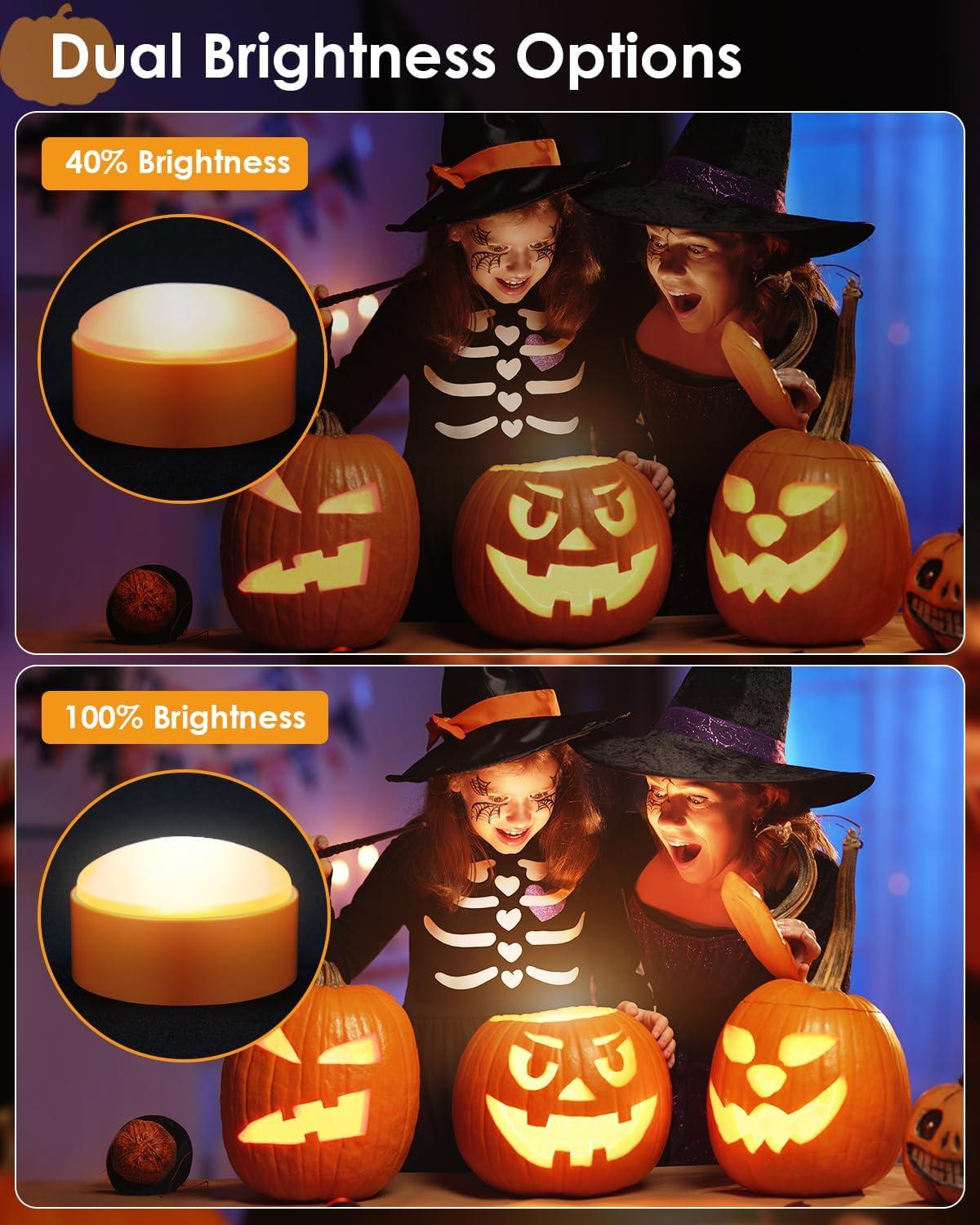 Deago 2 Pack Halloween LED Pumpkin Lights with Remote and Timers Battery Operated Orange Jack-O-Lantern Lights Flameless Candles for Halloween Decorations