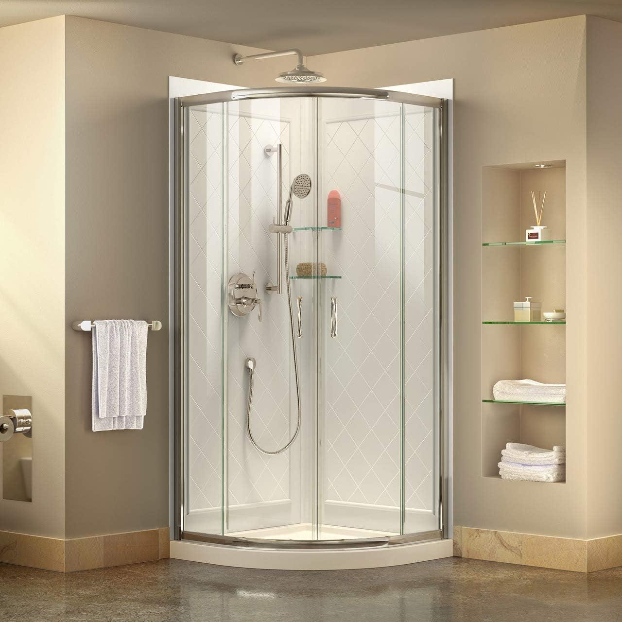 Prime 38" W x 38" D x 76.75" H Semi-Frameless Round Shower Enclosure with Base Included