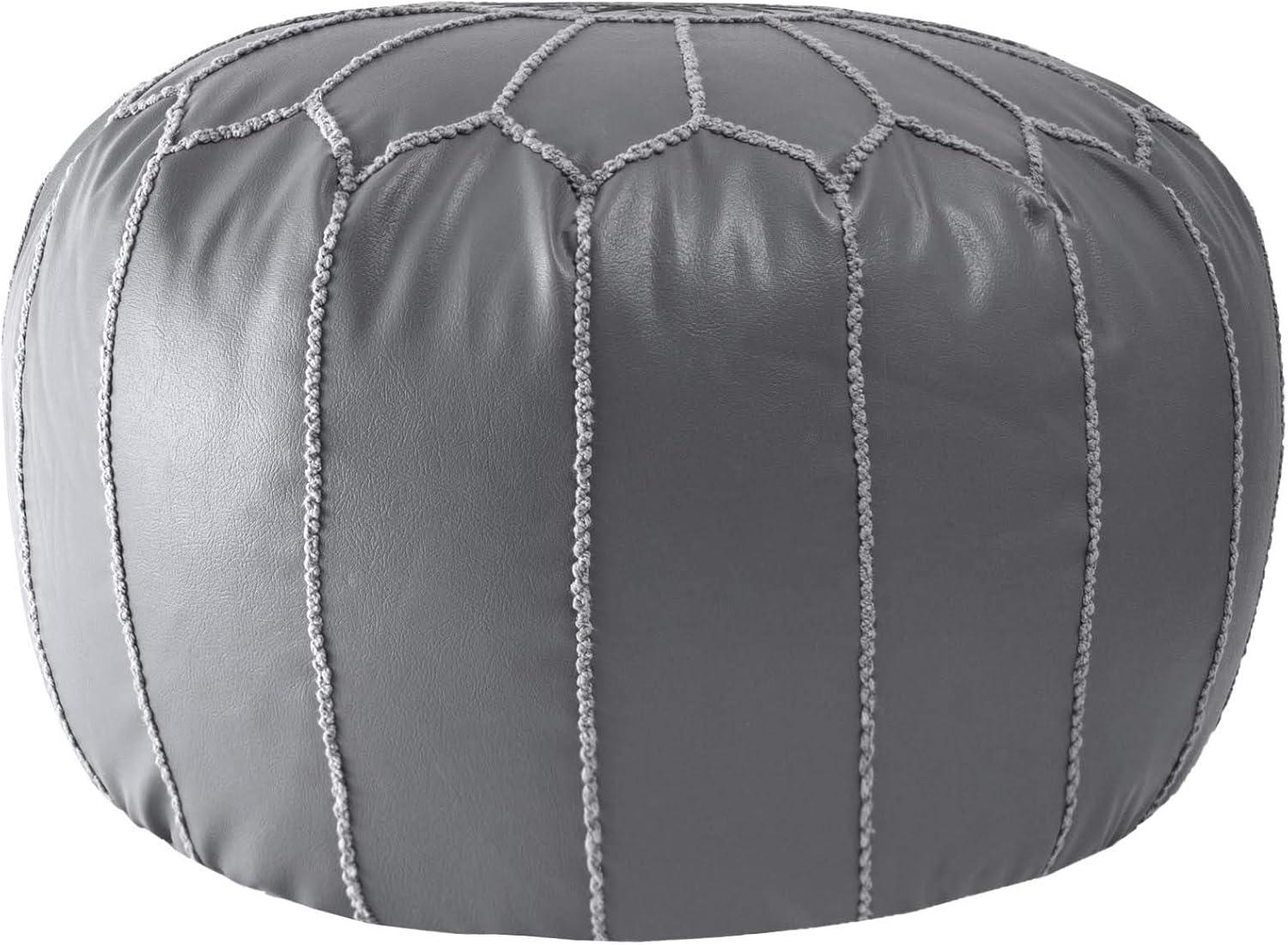 Gray Round Faux Leather Moroccan Ottoman Pouf