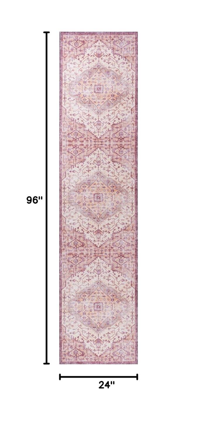 2' x 8' Alacati Ogee Medallion Machine Washable Indoor/Outdoor Runner Rug, Red/Orange/Cream - JONATHAN Y