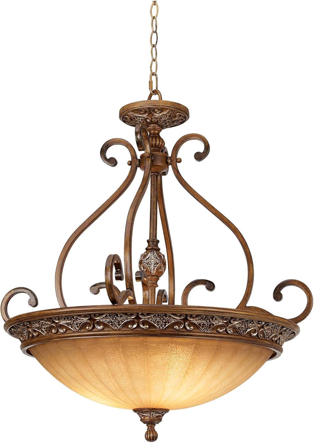 Kathy Ireland Sterling Estate Golden Bronze Pendant Chandelier 26 1/2" Wide Rustic Champagne Bowl Shade 3-Light Fixture for Dining Room Kitchen Island