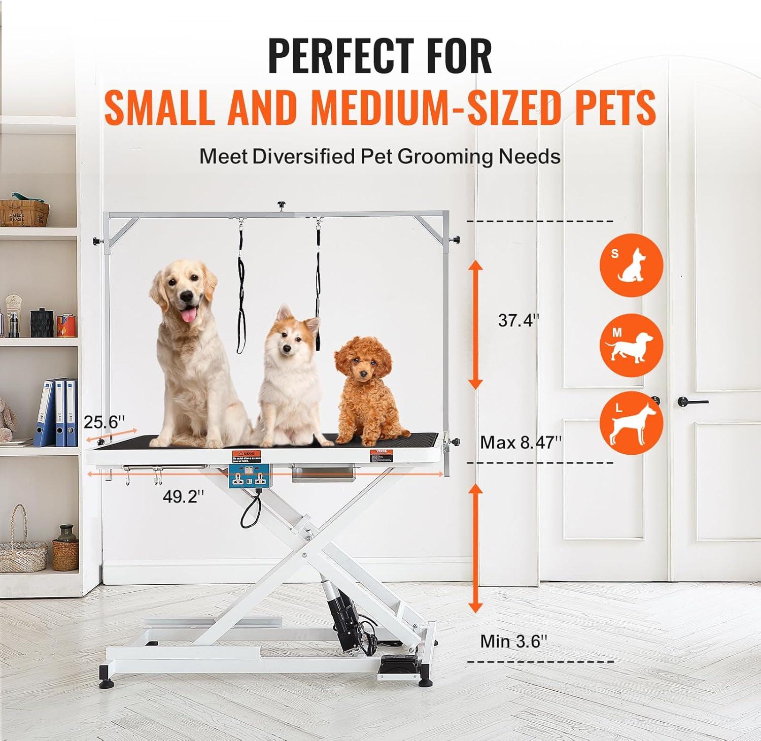 VEVOR 50" White Electric Pet Grooming Table with Adjustable Arm