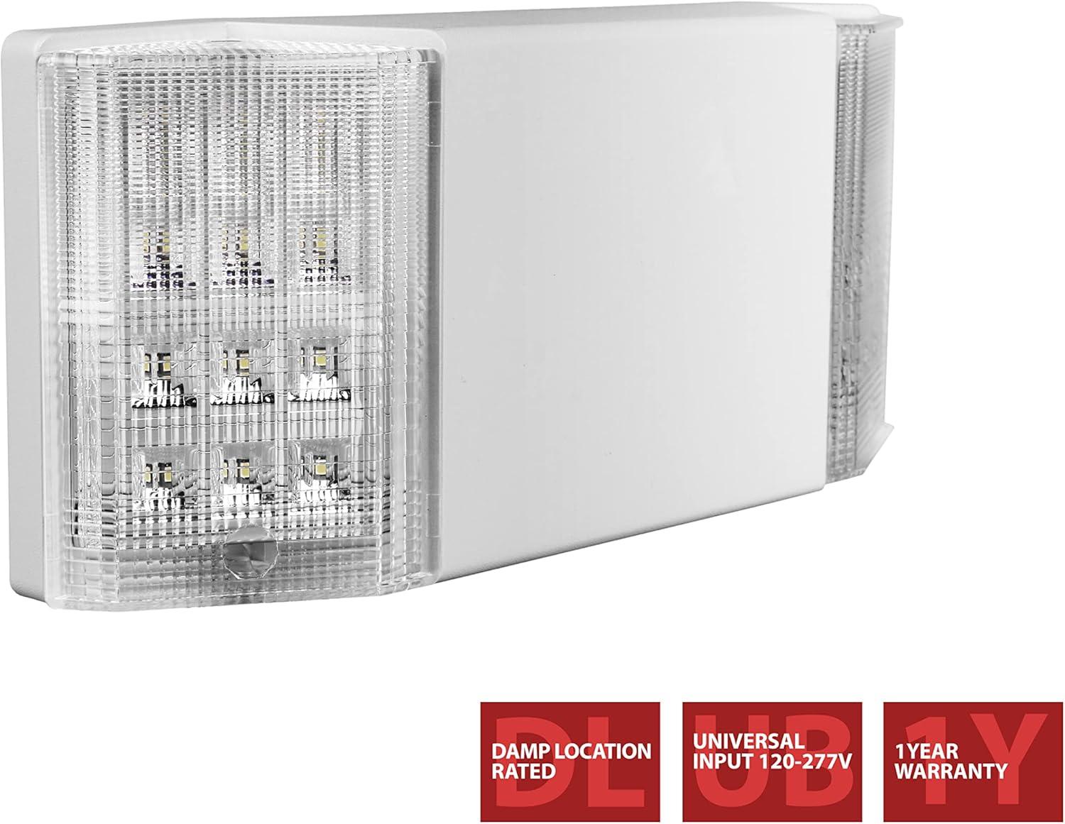 White Compact LED Emergency Light Fixture with Integrated LEDs