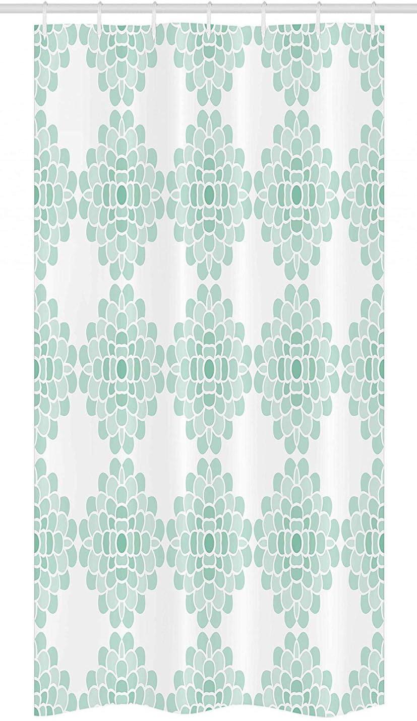 Seafoam and White Floral Fabric Shower Curtain, 36" x 72"