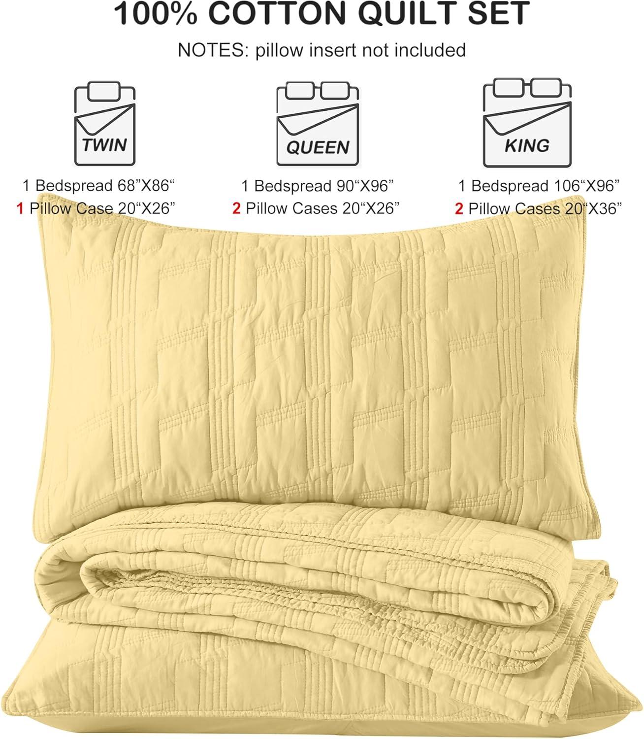 HORIMOTE HOME Quilt Set Queen Size Yellow, Classic Geometric Diamond Stitched Pattern, Ultra Soft Lightweight Bedding Set Bedspread Coverlet for All Season 3 Pieces (1 Quilt and 2 Pillow Shams)
