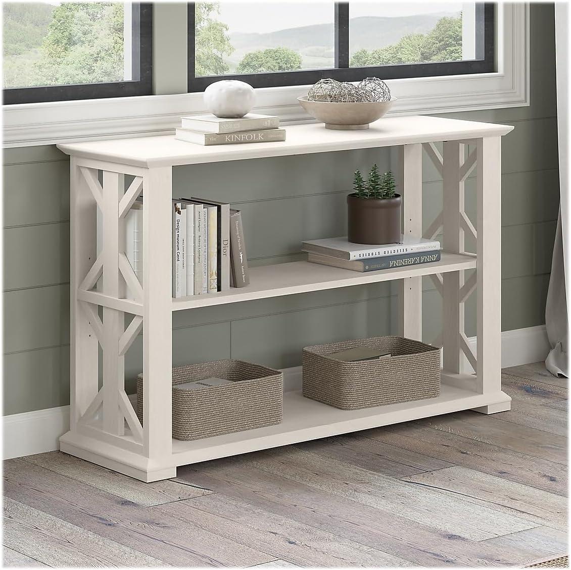 Homestead Console Table with Shelves in Linen White Oak - Engineered Wood