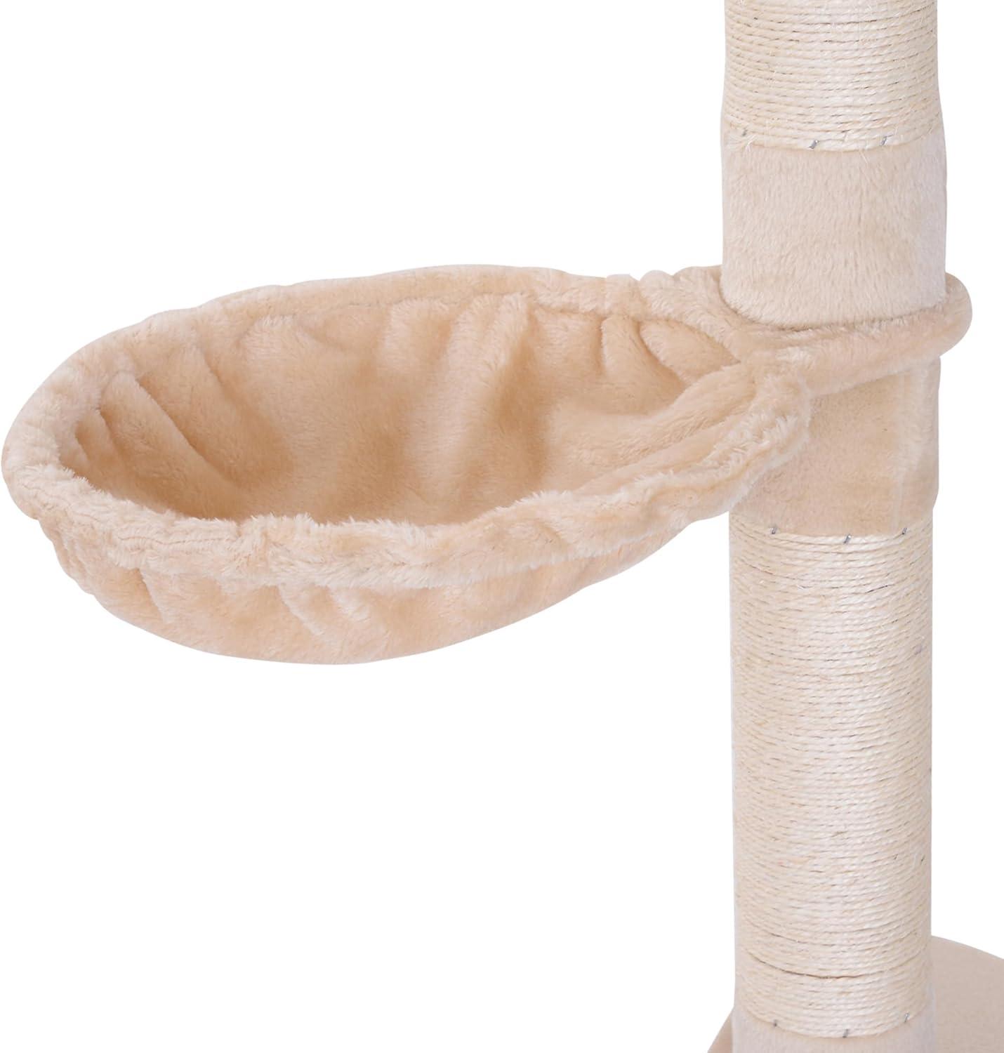 PawHut 9' Adjustable Height Floor-To-Ceiling Vertical Cat Tree - Beige and White