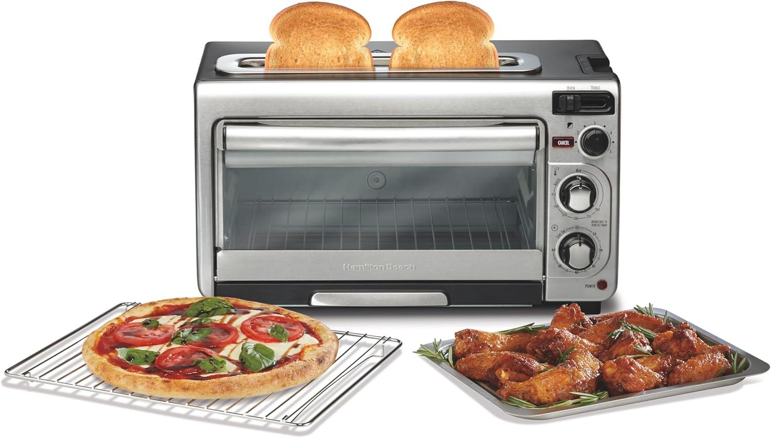 Hamilton Beach 2-in-1 Oven & Toaster Combo, Space-Saving Design, Stainless Steel