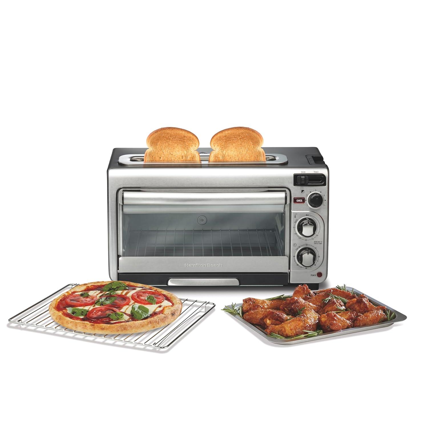 Hamilton Beach 2-in-1 Countertop Toaster Oven & Long Slot 2 Slice Toaster Combo, Stainless Steel