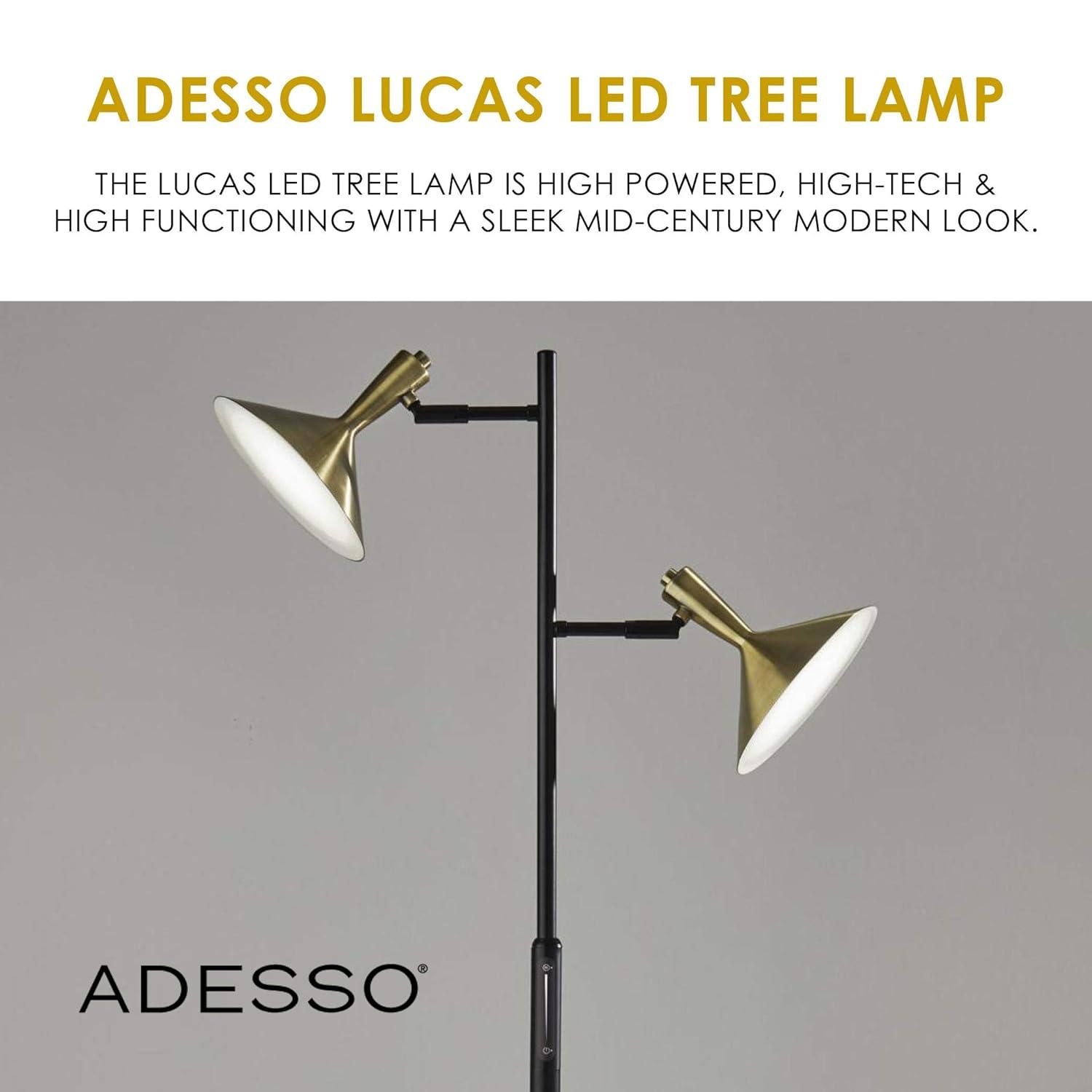 Adesso Lucas Lámpara de Árbol LED, Negra con Latón Antiguo