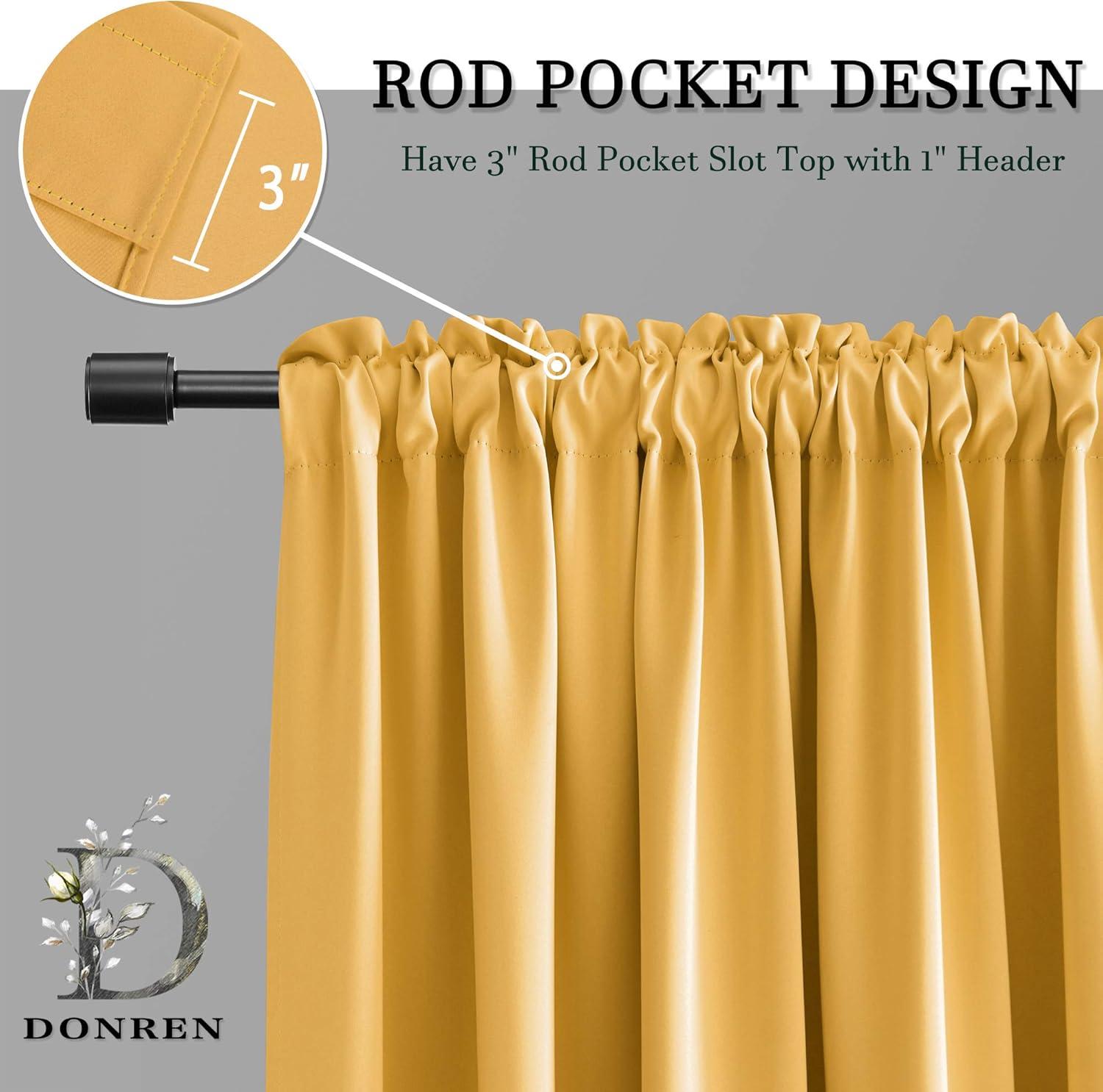 DONREN 2 Panels Gold Yellow Curtain Valances for Living Room - Blackout Rod Pocket Valances for Small Window (42 Width by 15 Inch Length)