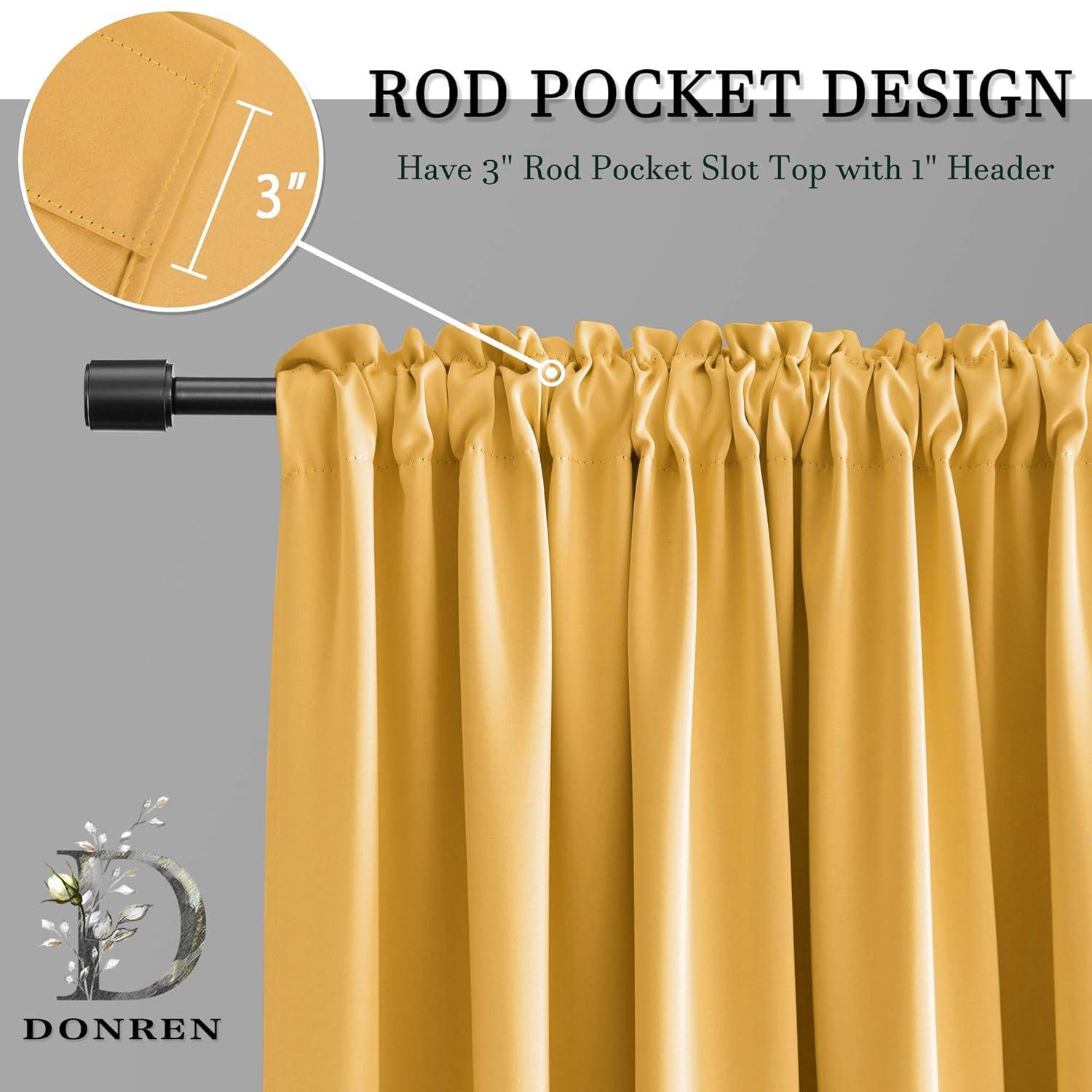 DONREN 2 Panels Gold Yellow Curtain Valances for Living Room - Blackout Rod Pocket Valances for Small Window (42 Width by 15 Inch Length)