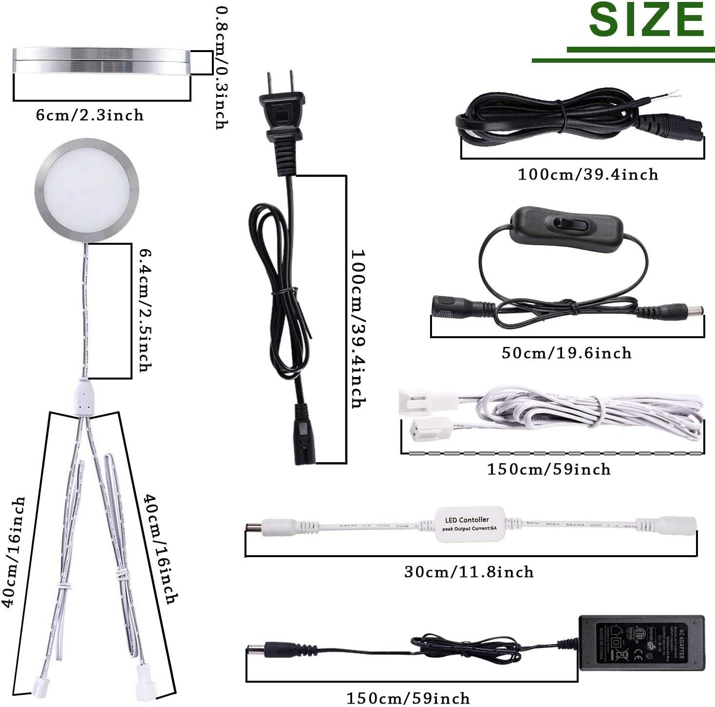 AIBOO Linkable Under Cabinet LED Lighting 12V Dimmable Puck Lights with Wireless RF Remote Control, Hardwired & Wall Plug in for Furniture Cupboard Lighting(10 Lights, Warm White)