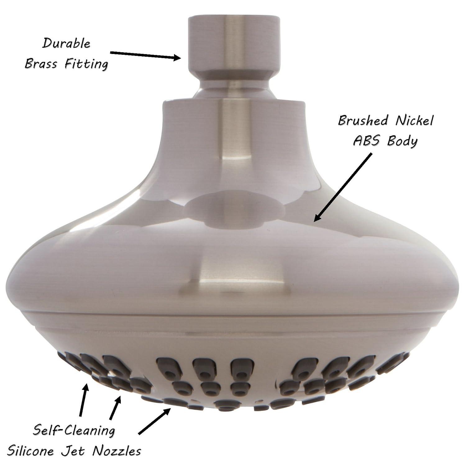 Aqua Elegante Brushed Nickel 1.8 GPM Luxury Shower Head, 6 Settings, BPA Free, Self-Cleaning Nozzles, Durable Brass Fittings