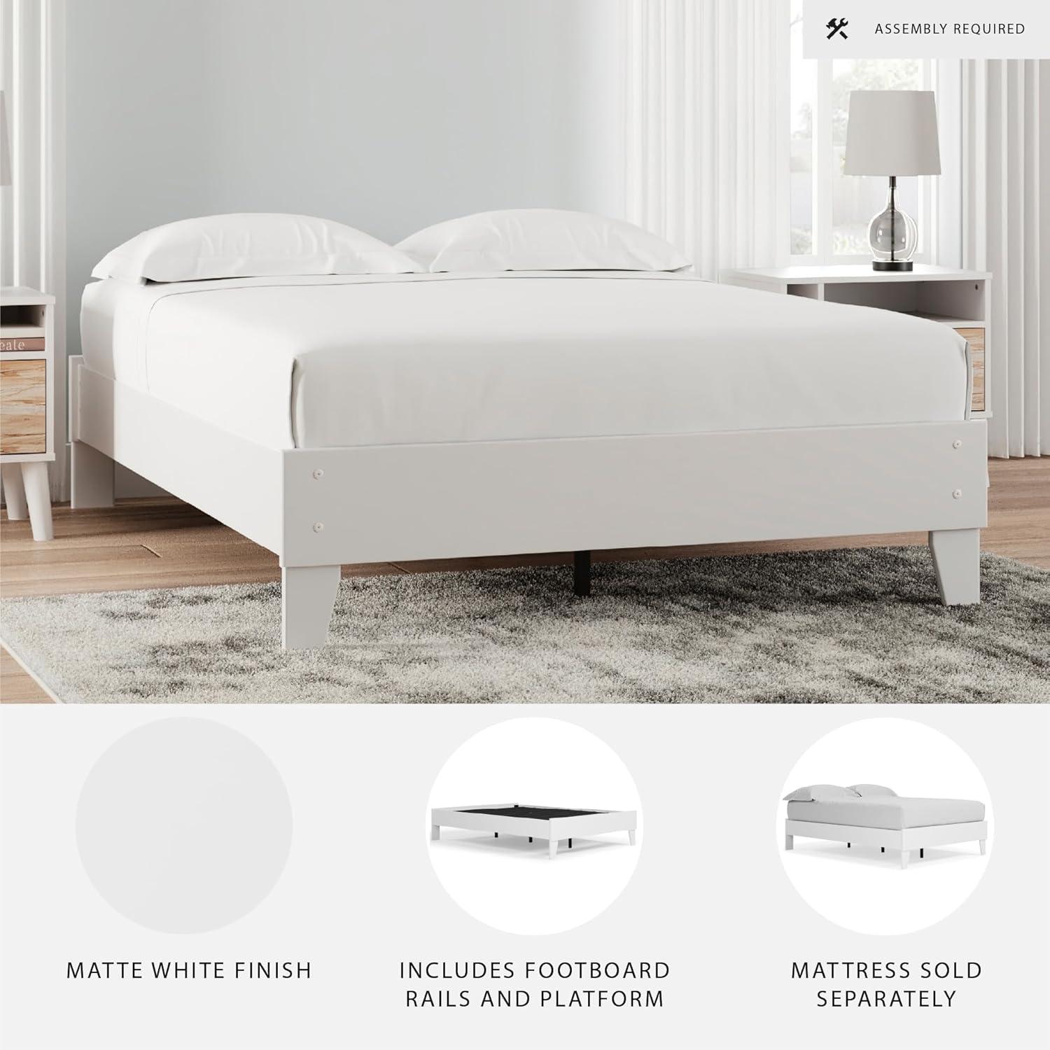 Full Piperton Platform Bed White - Signature Design by Ashley: Modern Style, No Box Spring Needed