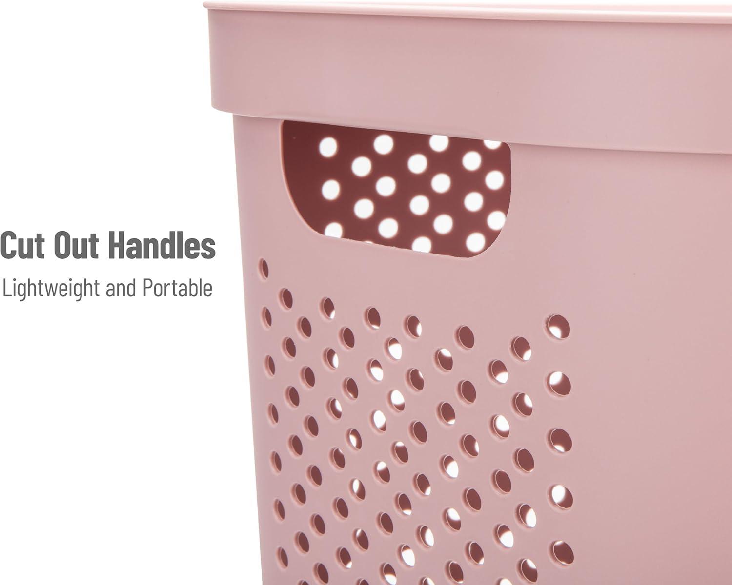 Mind Reader Perforated Plastic Hamper with Lid 60 Liter/16 Gallon, Lightweight Hamper, Pink