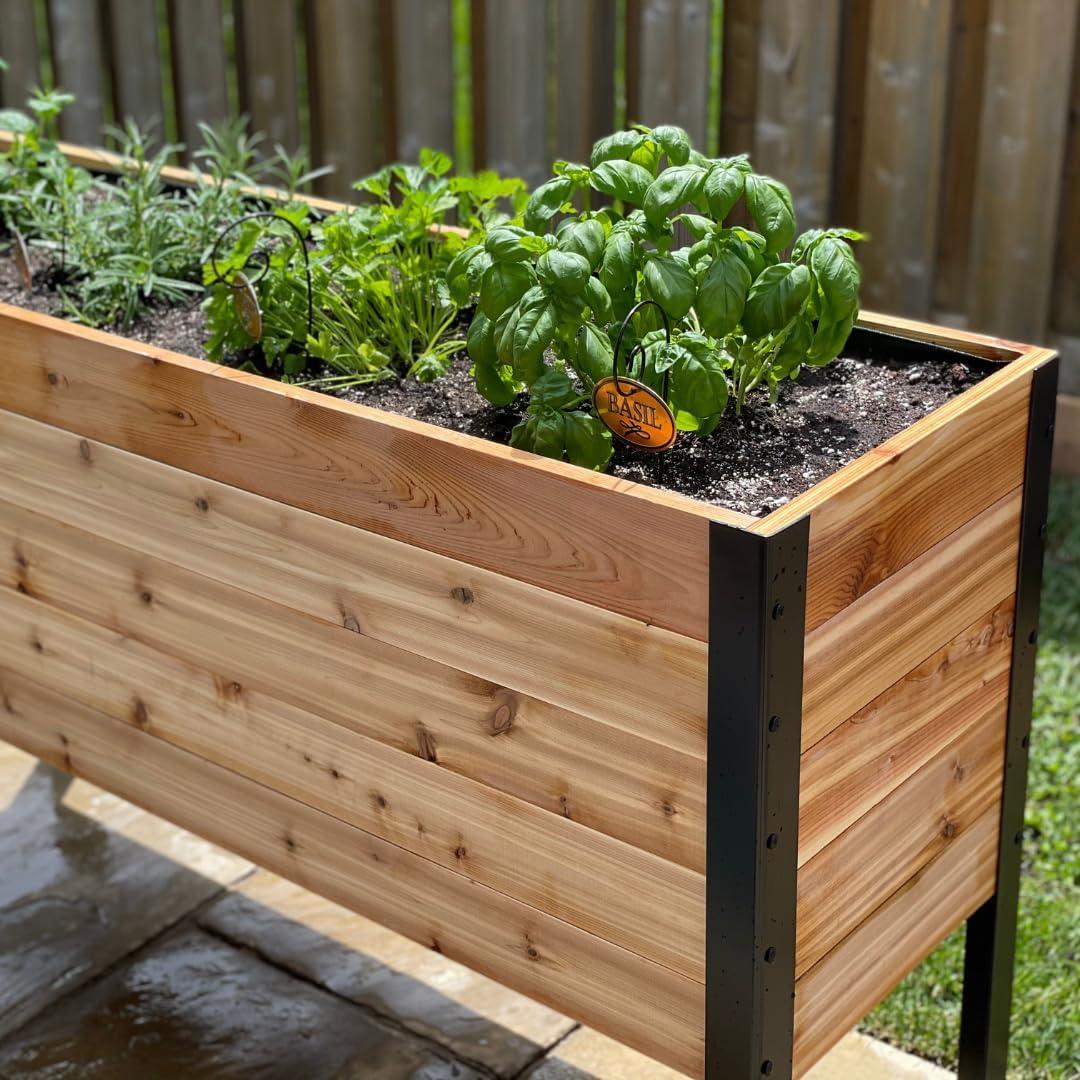 Cedar Wood Elevated Garden Bed with Black Metal Legs