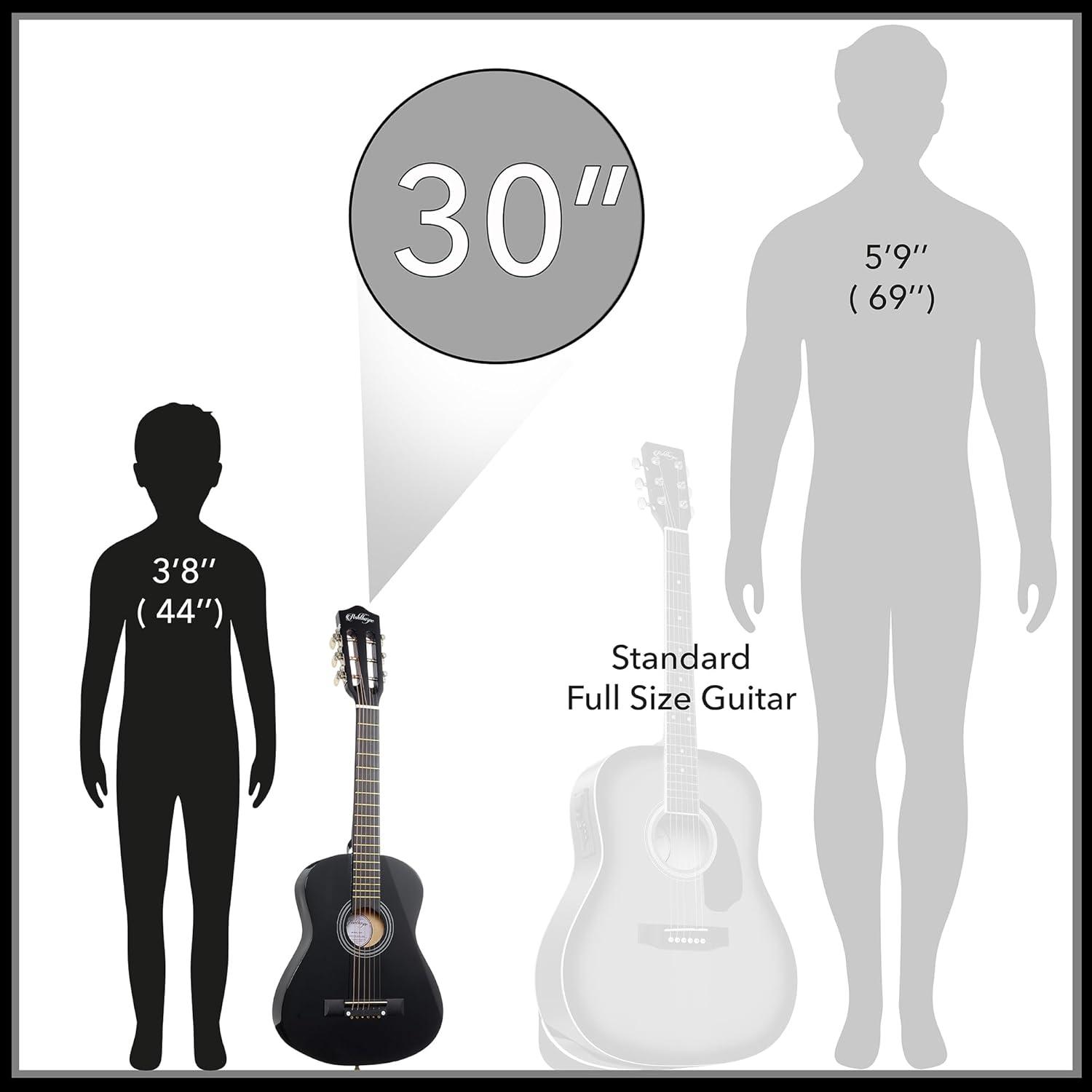 Ashthorpe 30-Inch Beginner Acoustic Guitar - Black, Basic Starter Kit with Gig Bag and Accessories