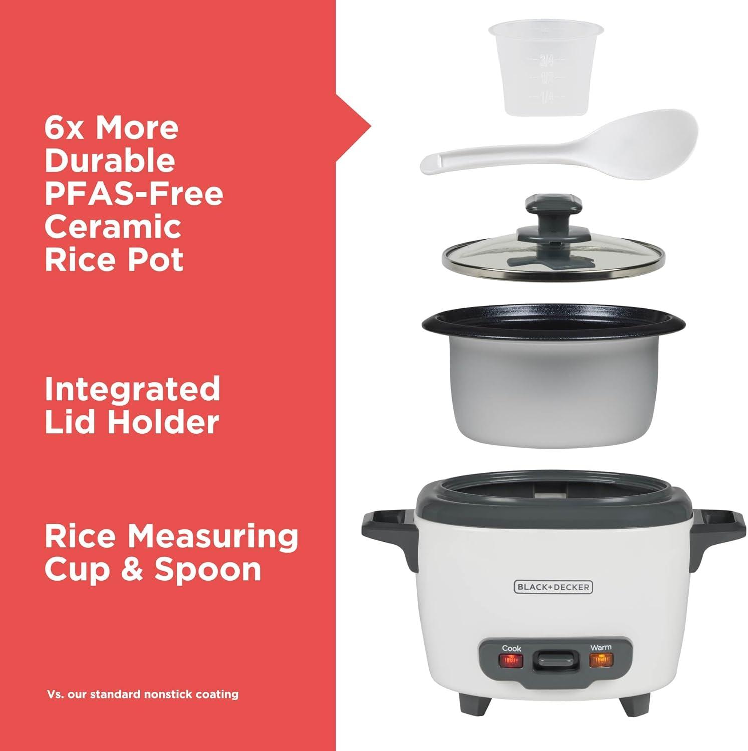 BLACK+DECKER BLACK+DECKER, Rice Cooker, Uncooked Rice, Steaming Basket, Removable Non-Stick Bowl, One Touch
