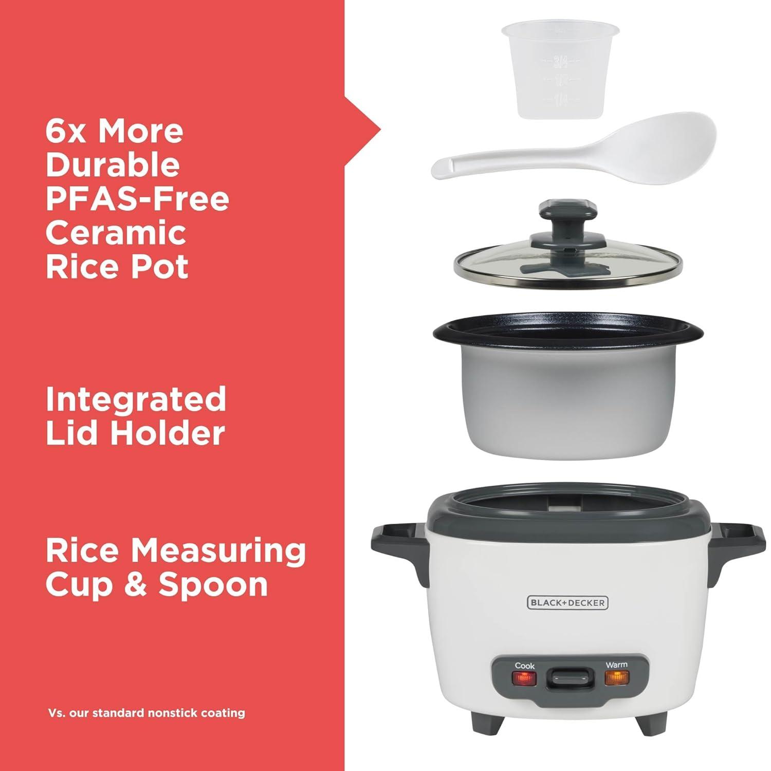 BLACK+DECKER BLACK+DECKER, Rice Cooker, Uncooked Rice, Steaming Basket, Removable Non-Stick Bowl, One Touch