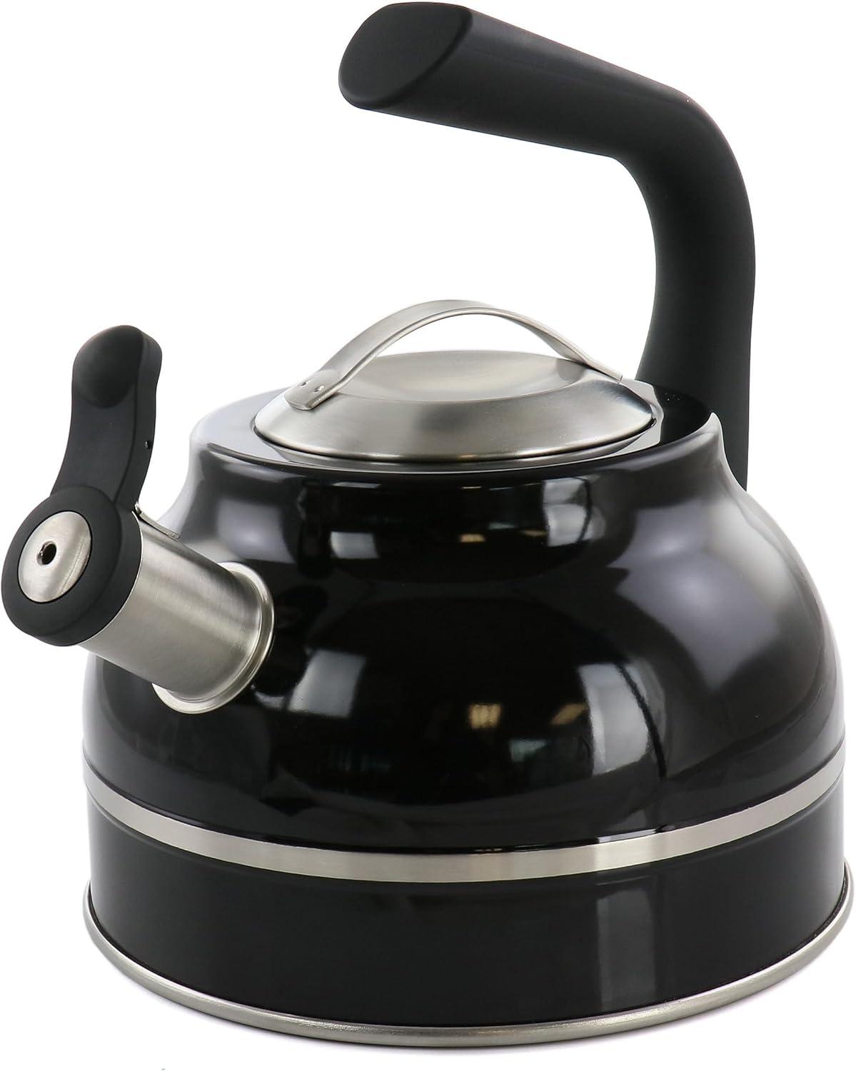 Kenmore Elite 2.3 Quart Stainless Steel Whistling Tea Kettle in Black