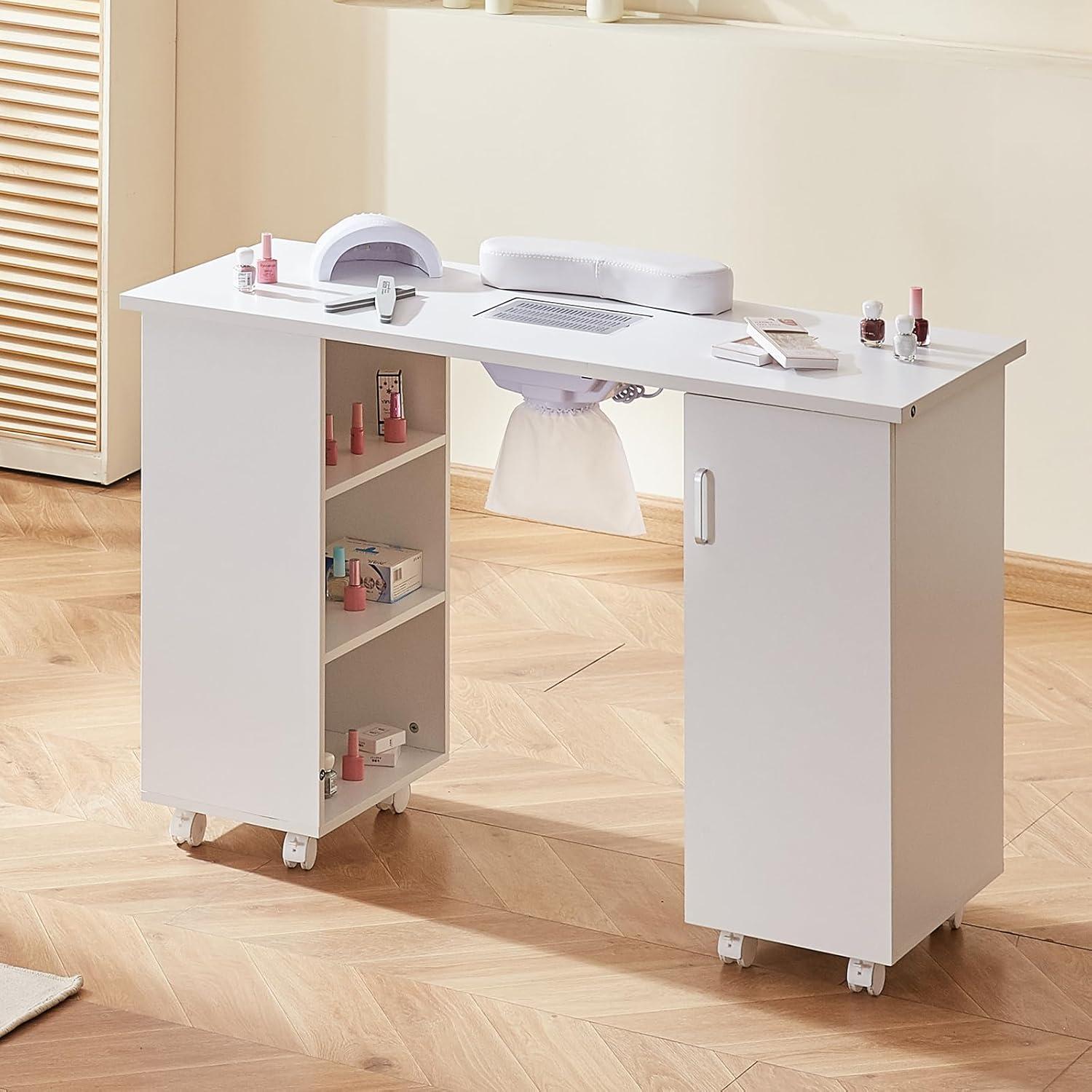 Hokku Designs Manicure Table, Nail Table Station with Electric Dust Collector, Moveable Nail Tech Desk