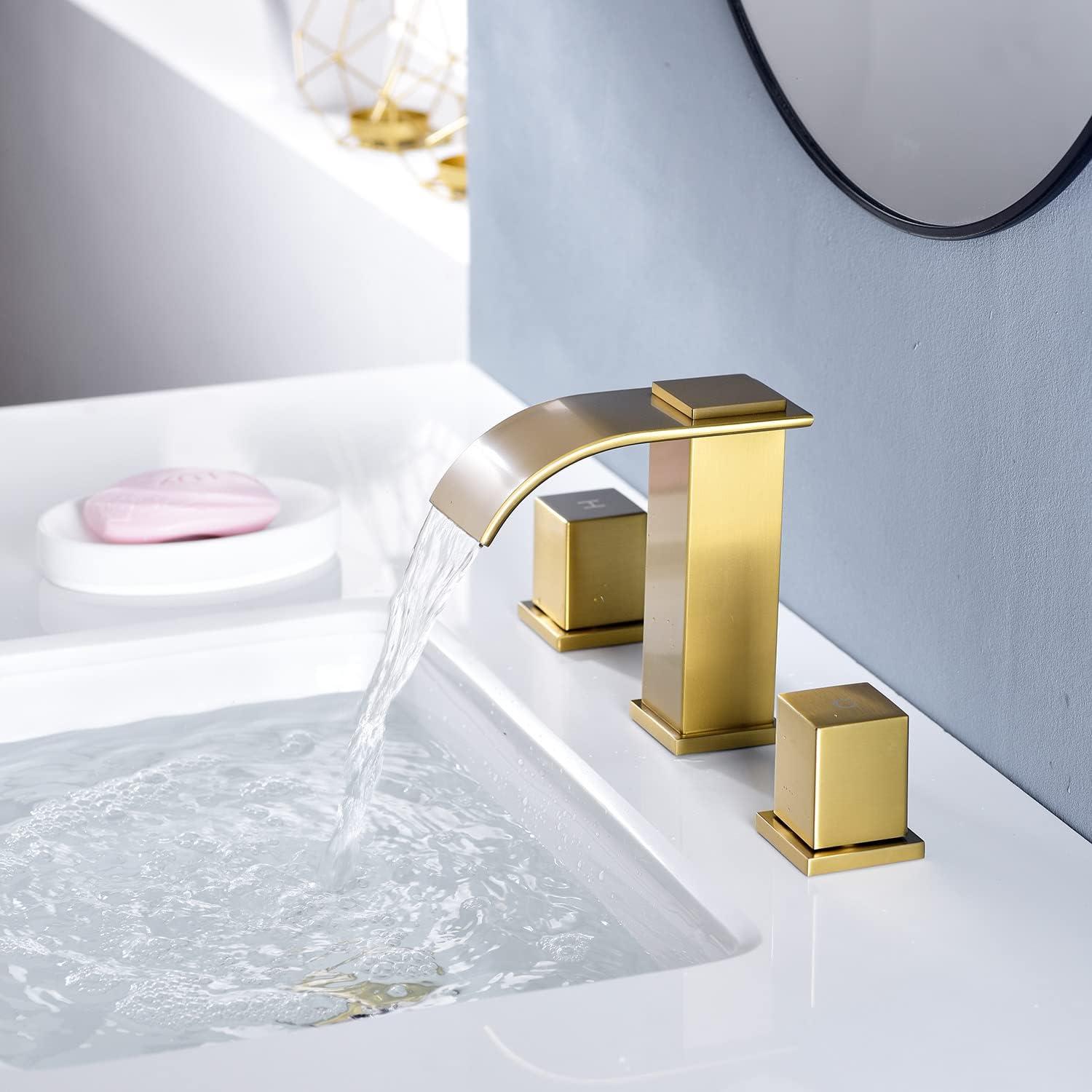 Brushed Gold 8-Inch Widespread Double Handle Waterfall Faucet