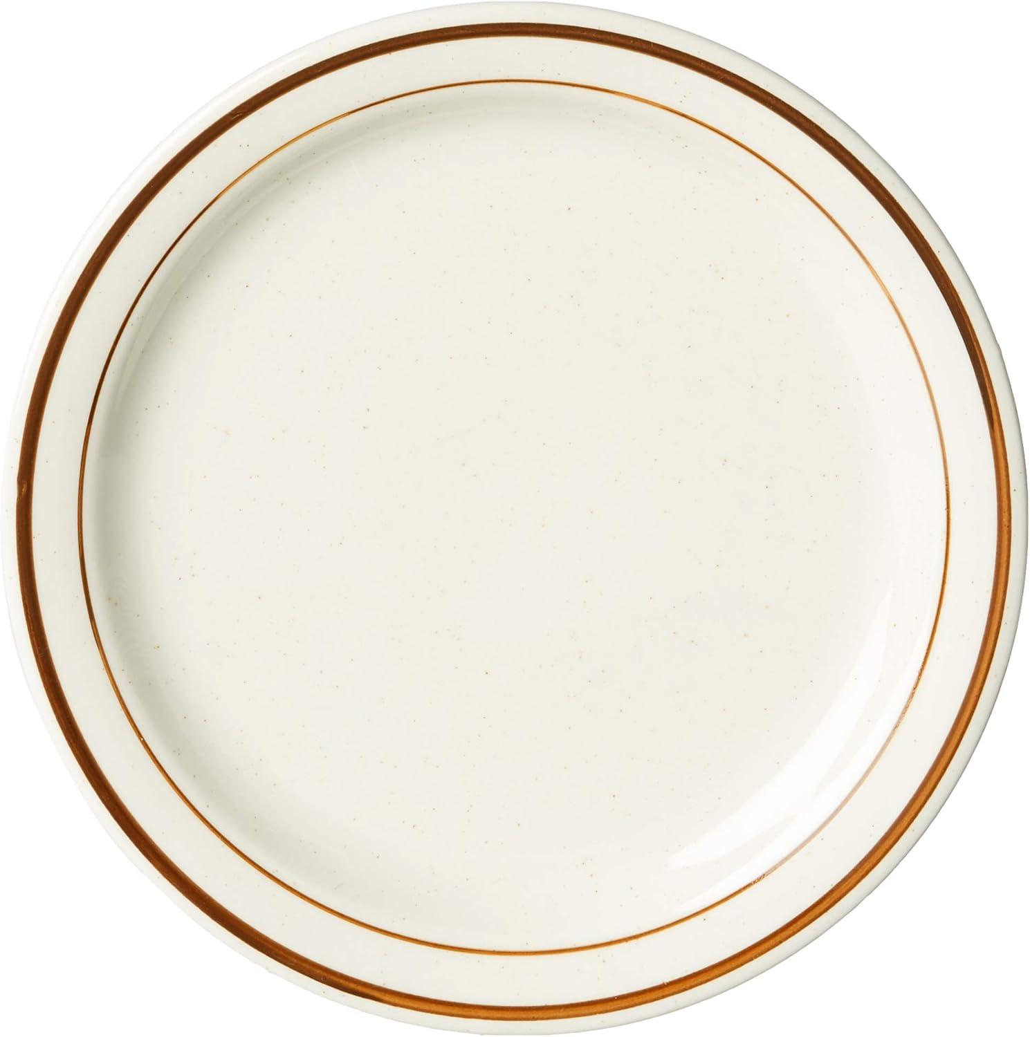 Arizona 10.5-Inch Brown Rim Speckled Porcelain Plates, Set of 12