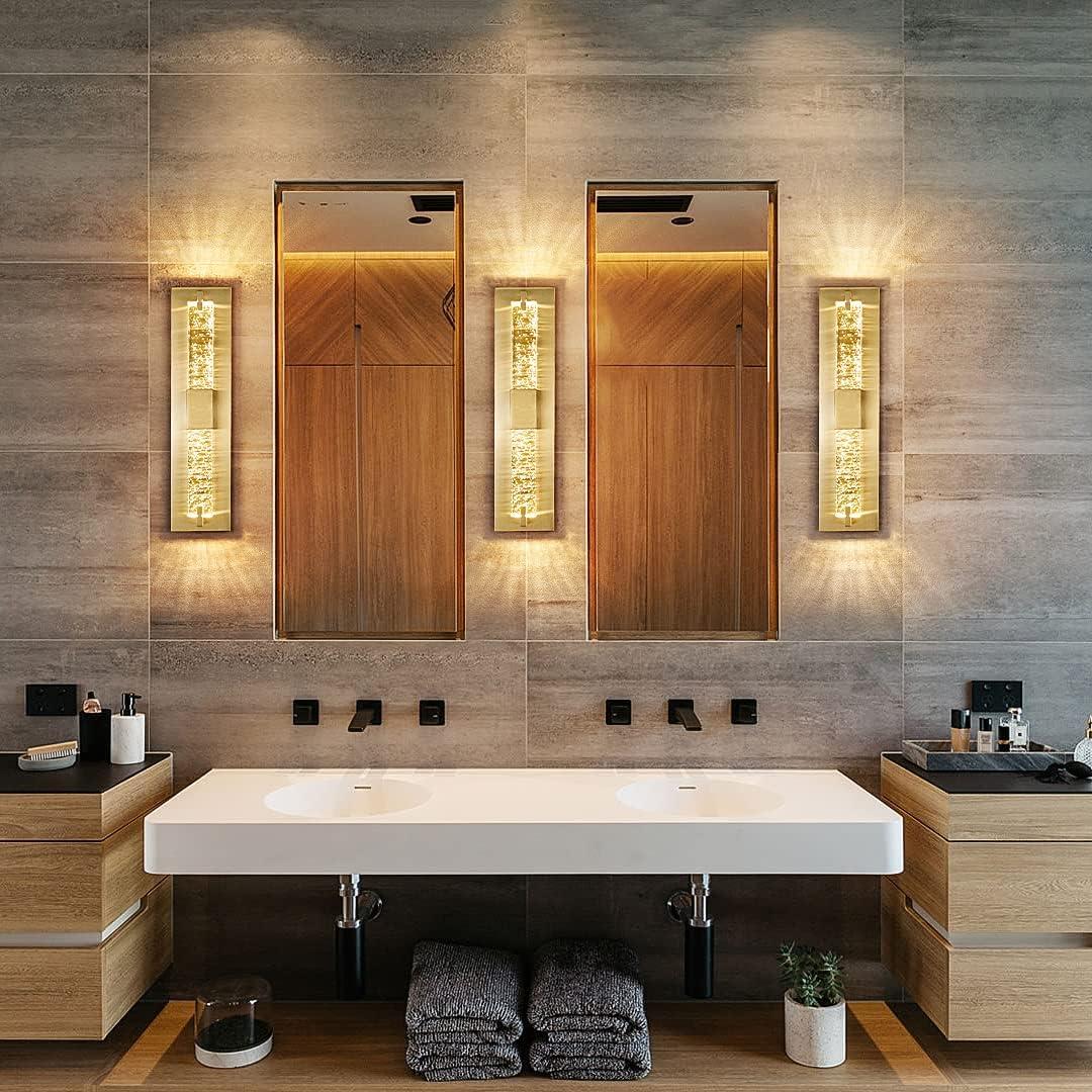 WOSHITU LED Wall Sconce Light: 19 Inch Gold Modern Sconces Wall Lighting 3000K Dimmable Crystal Wall Lamps Indoor Bathroom Sconce Mount Light Fixtures for Living Room/Bedroom/Hallway