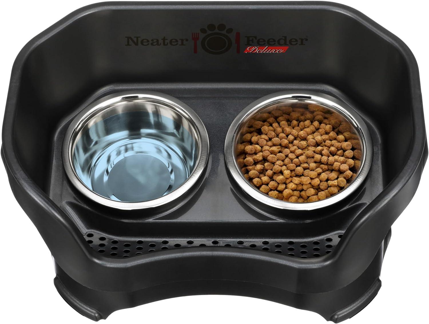 Neater Pets Neater Feeder Deluxe Mess-Proof Elevated Food & Water Bowls for Medium Dogs, Black