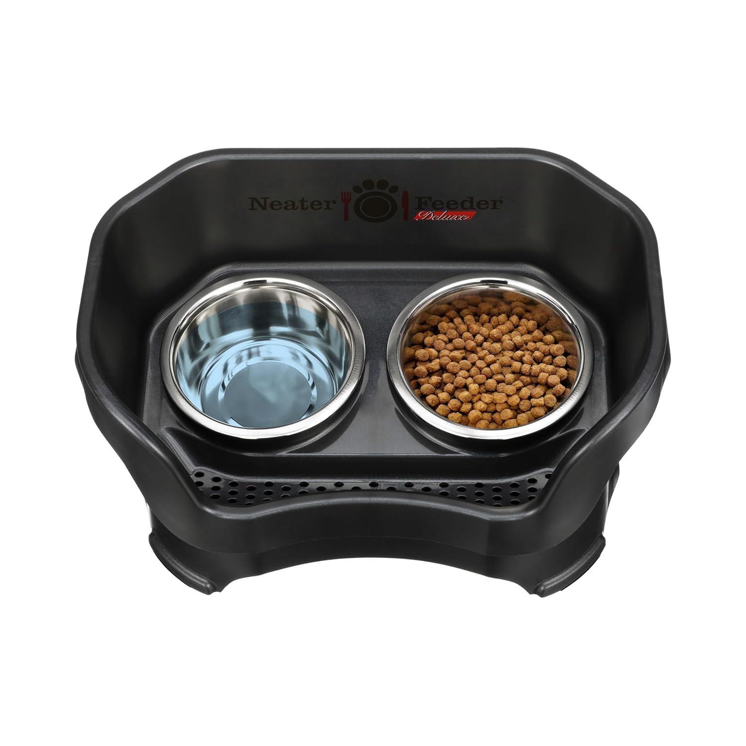 Neater Pets Neater Feeder Deluxe Mess-Proof Elevated Food & Water Bowls for Medium Dogs, Black