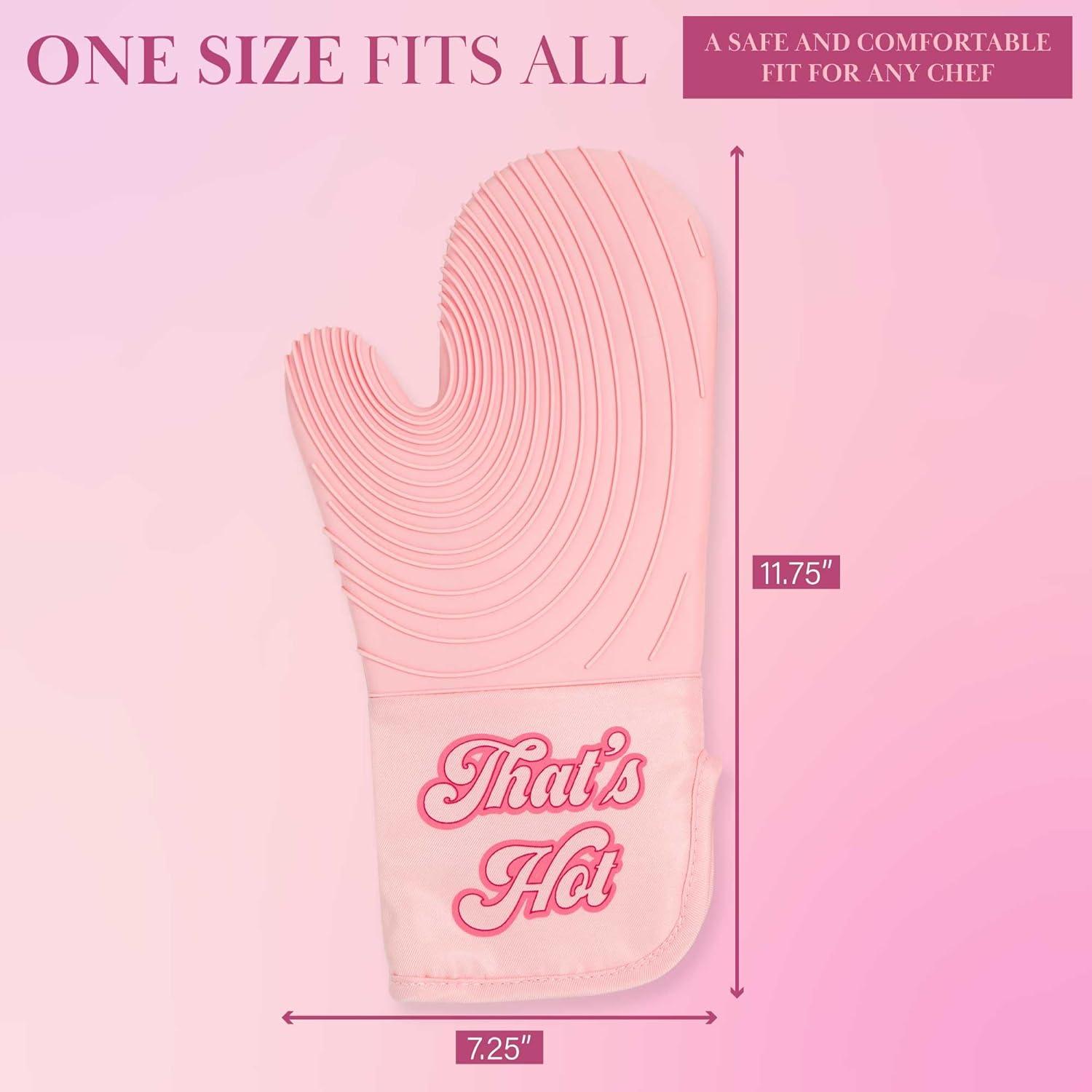 Pink Silicone Heat Resistant Oven Mitt with Non-Slip Grip