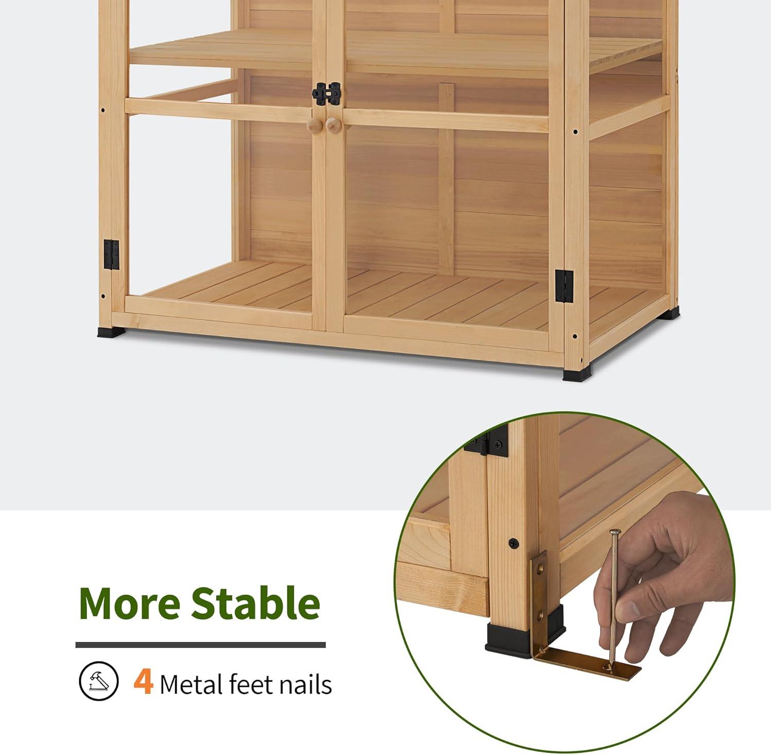 MCombo Wooden Cold Frame Greenhouse, Wooden Greenhouse Cabinet Kit with Adjustable Shelf & Lockable Door, Fully Transparent Polycarbonate Greenhouse for Outdoor Indoor Use, 0718