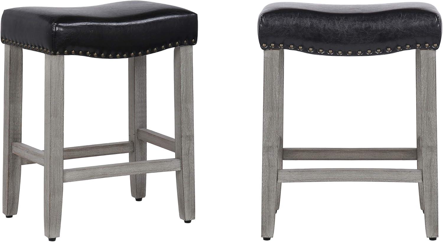Polytrends Jameson Upholstered Polyester Gray 24 Inch Counter Stool (Set Of 2) Antique Gray/Beige Metal Foam Upholstered Foam Cabin & Lodge
