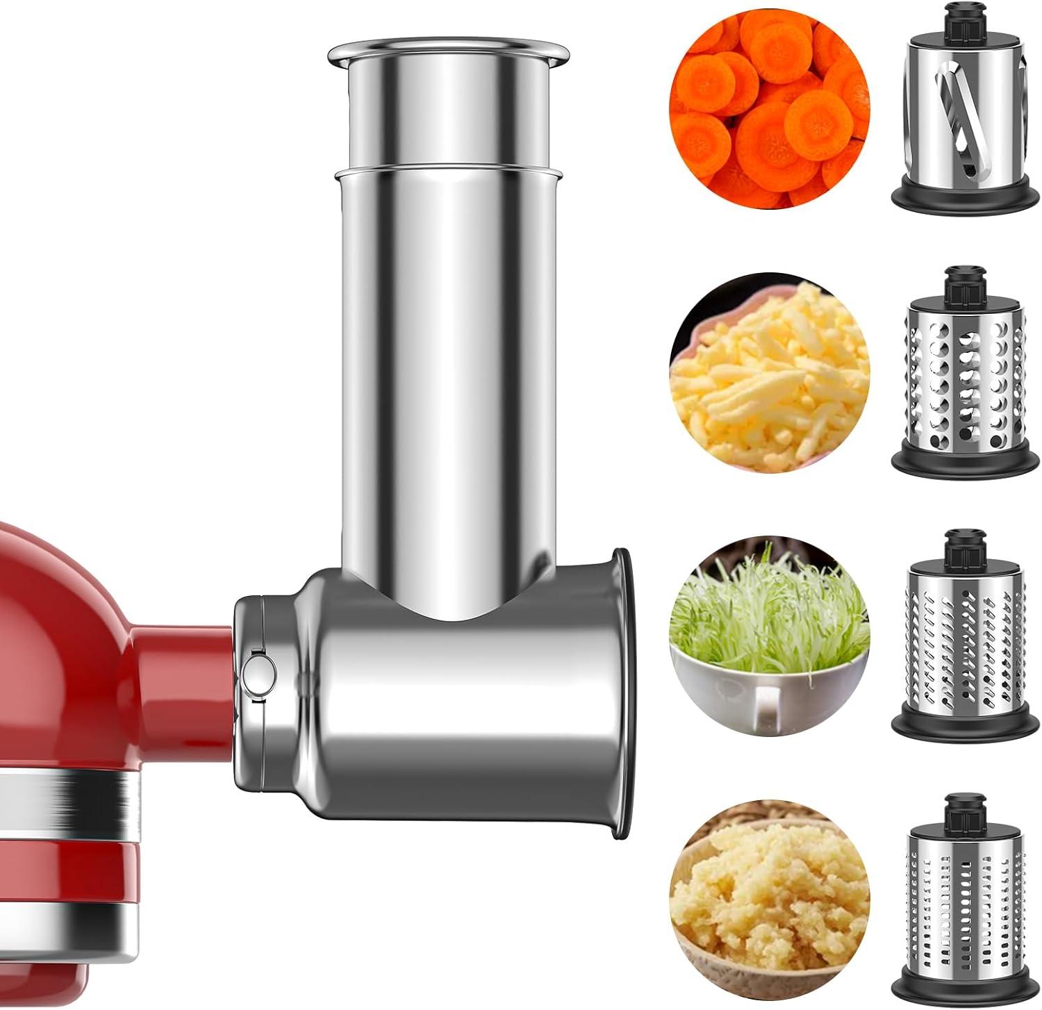 Silver Stainless Steel Slicer Shredder Attachment for KitchenAid Mixers