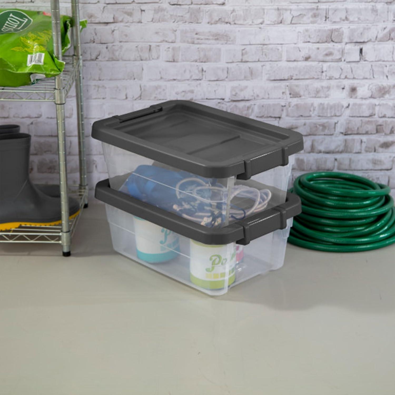 Sterilite 16 Qt. Stacker Box Plastic, Flat Gray