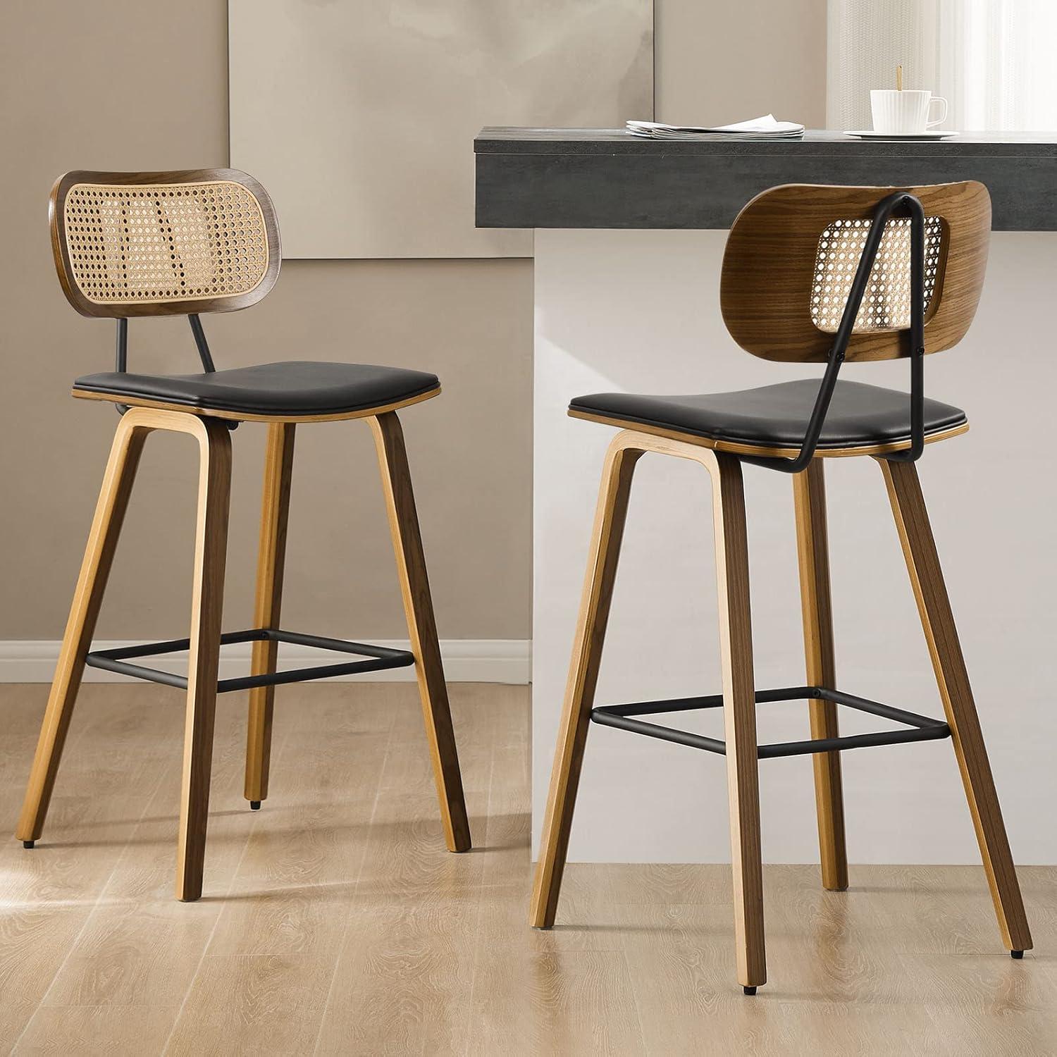 Latitude Run® 26" Upholstered Rattan Counter Height Stool (Set of 2)