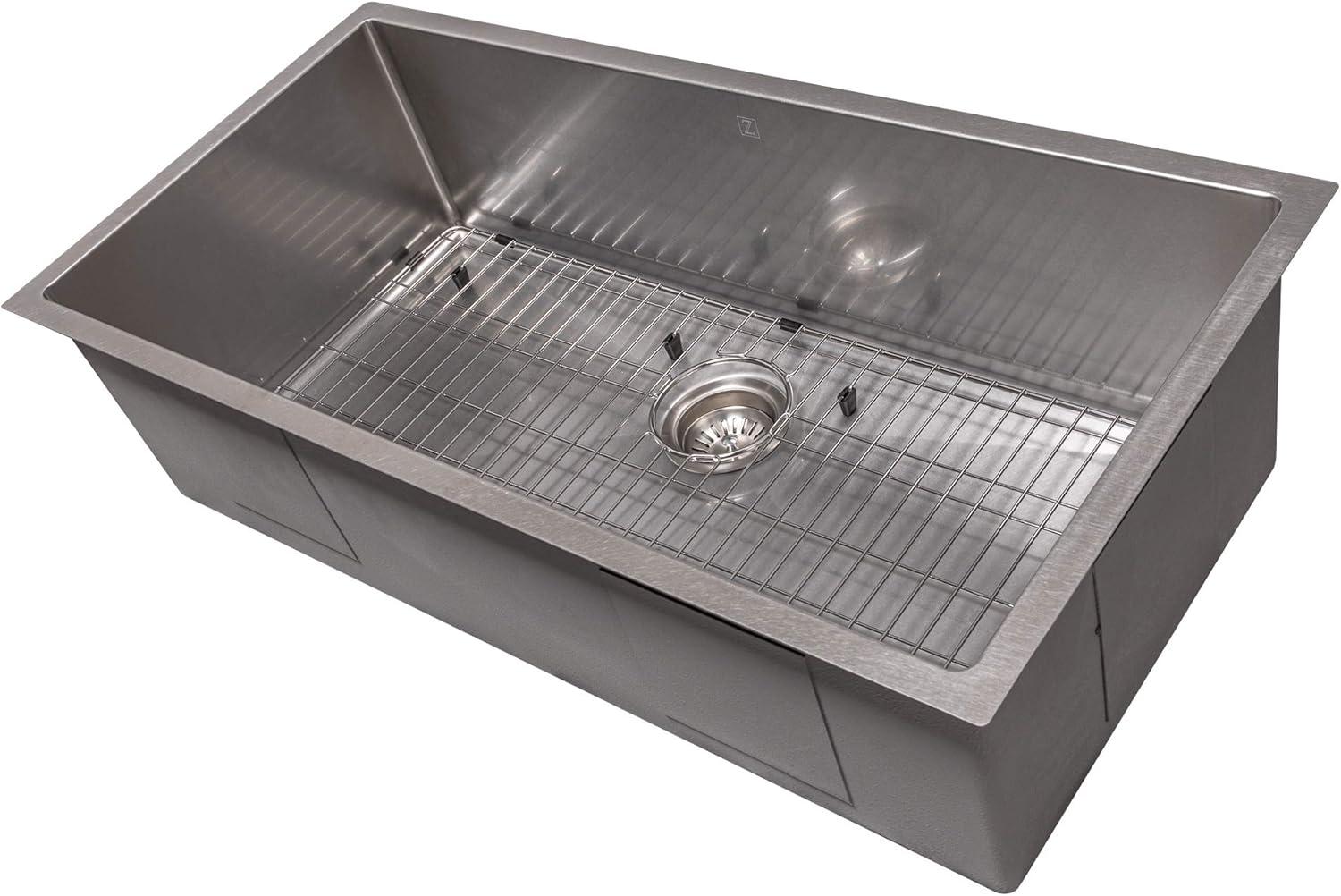 ZLINE 36 in. Meribel Undermount Single Bowl DuraSnow Stainless Steel Kitchen Sink W/ Bottom Grid (SRS-36S)