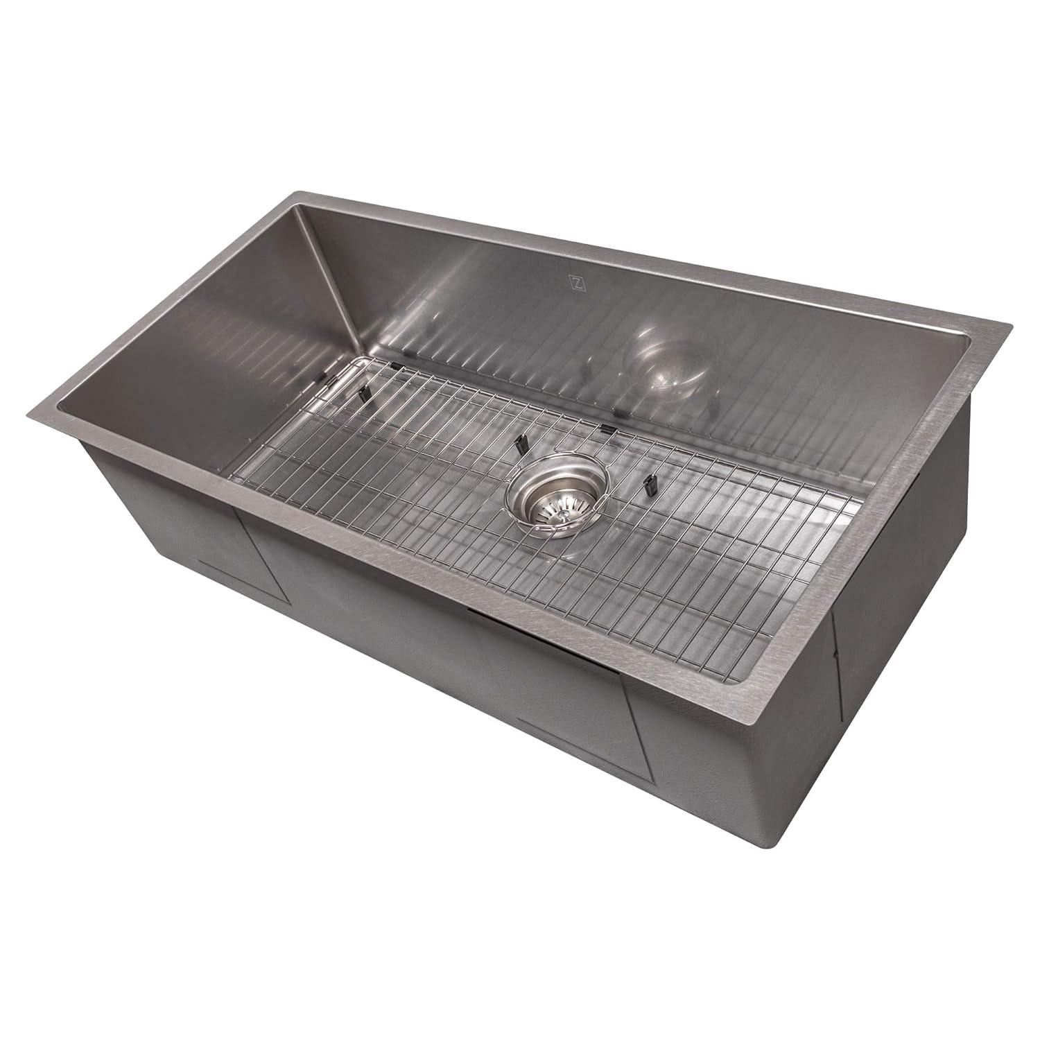ZLINE 36 in. Meribel Undermount Single Bowl DuraSnow Stainless Steel Kitchen Sink W/ Bottom Grid (SRS-36S)