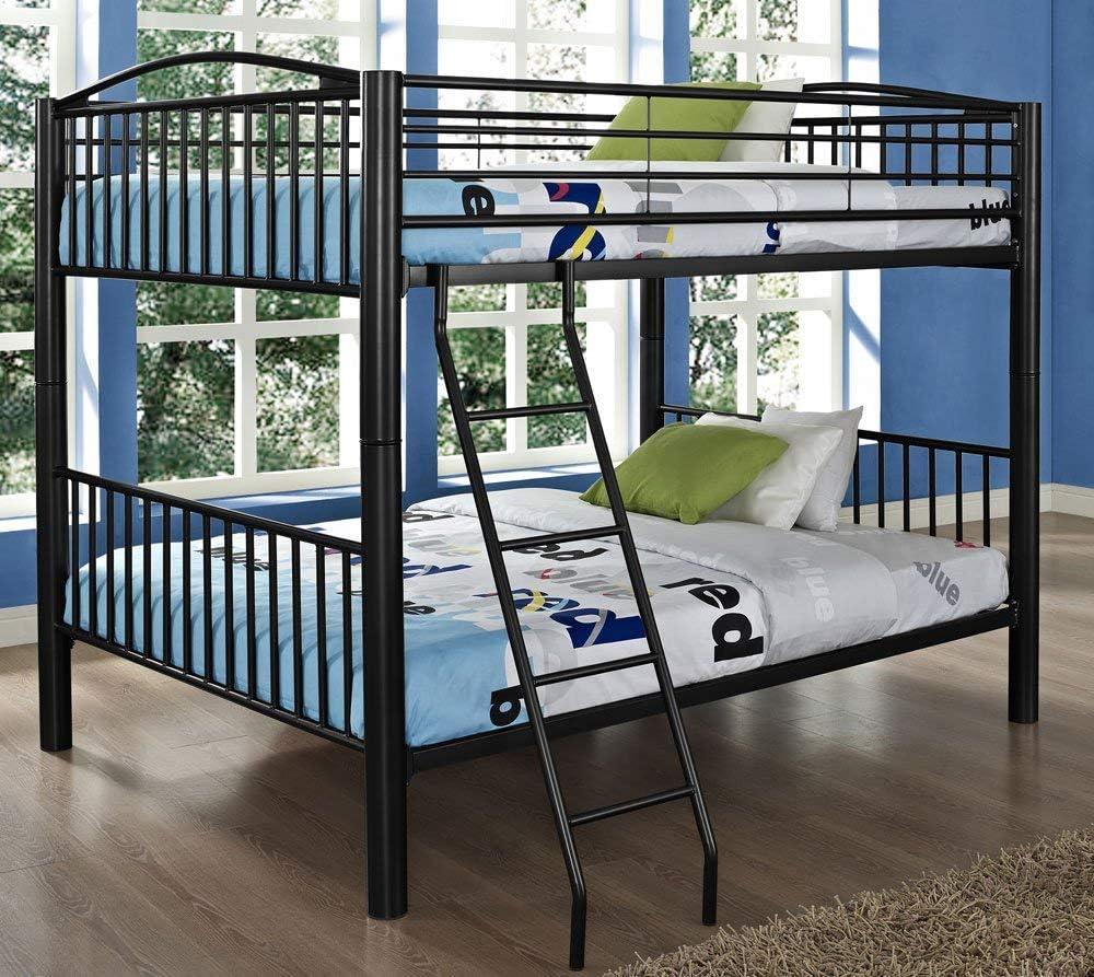 Sleek Black Metal Full Over Full Bunk Bed with Easy-Access Ladder