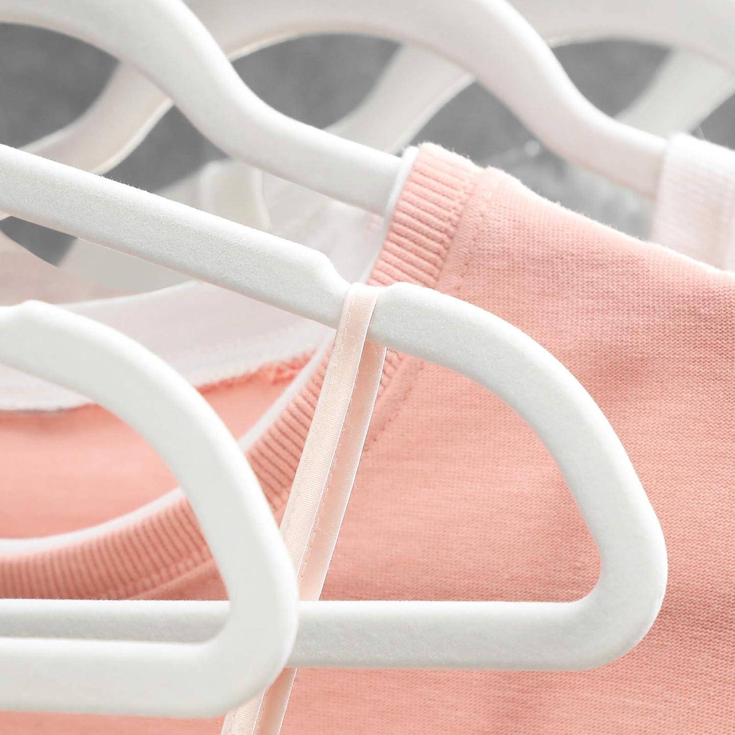 50 Pack Velvet Hangers Non-Slip Clothes Hanger with Rose Gold-Colored Swivel Hooks Space Saving White