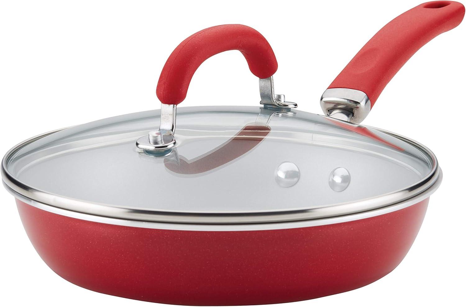 Rachael Ray Create Delicious Aluminum Nonstick Covered Deep Frying Pan, 9.5-Inch, Red Shimmer