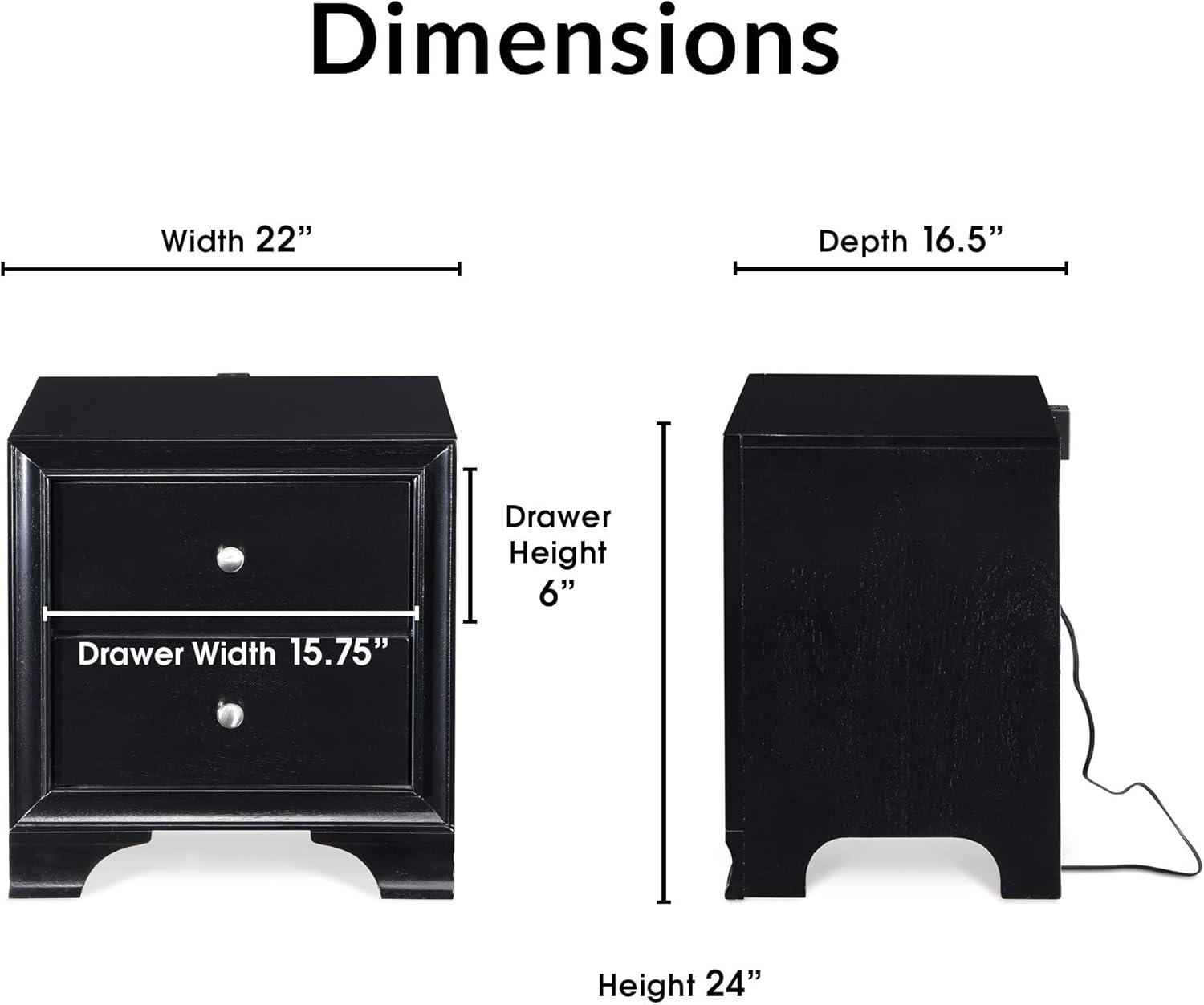 ClickDecor Edmond Wood 2-Drawer Nightstand with Charging Station