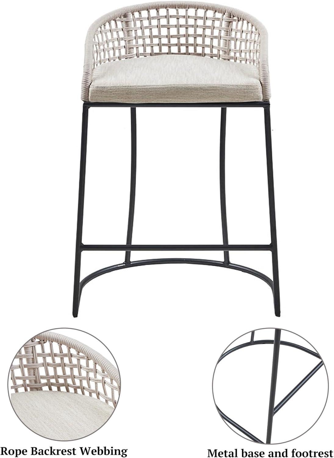 25" Rosita Woven Counter Height Barstool Natural - Madison Park: Chic Coastal, Metal Base