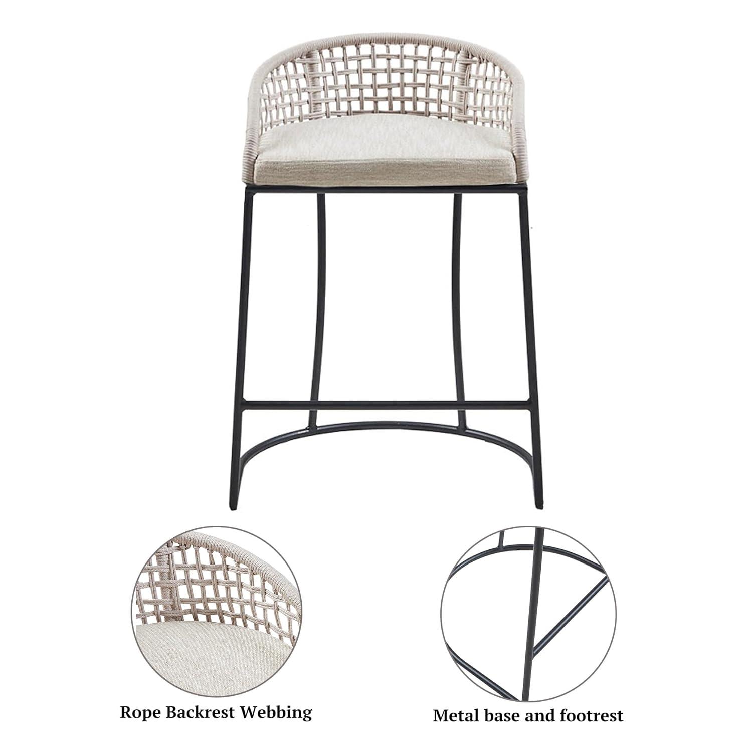 25" Rosita Woven Counter Height Barstool Natural - Madison Park: Chic Coastal, Metal Base